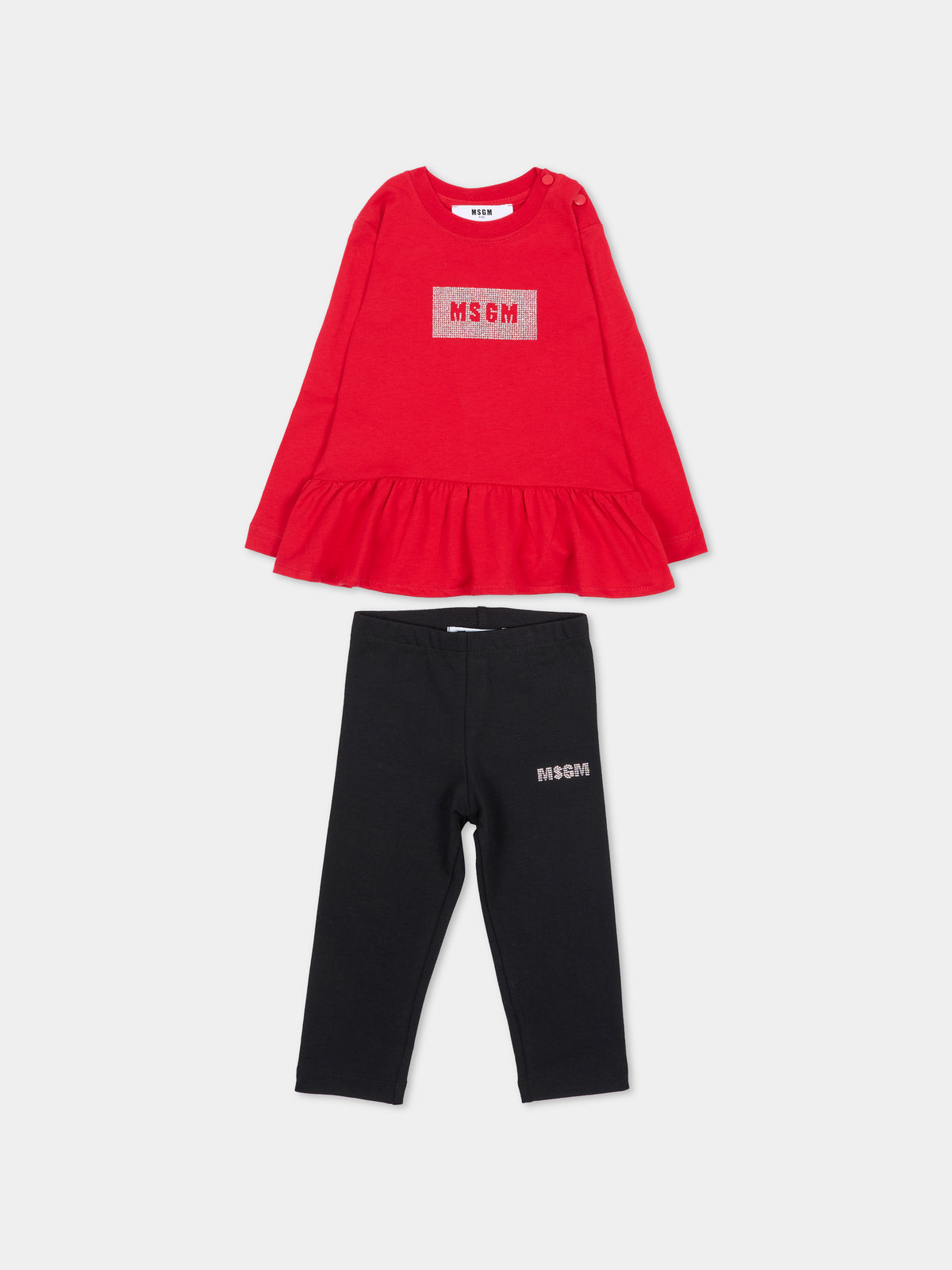 Completo sportivo lungo rosso per neonata con logo,Msgm Kids,F6MSNGTL328 MS099