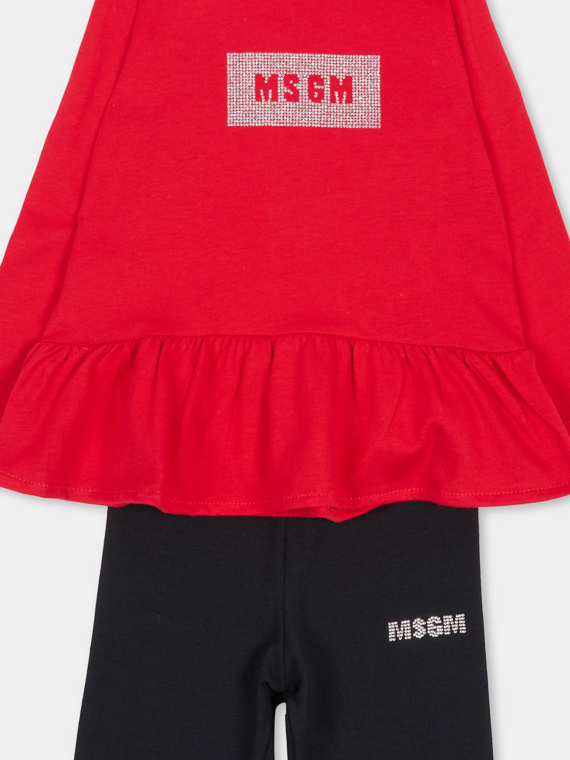 Completo sportivo lungo rosso per neonata con logo,Msgm Kids,F6MSNGTL328 MS099