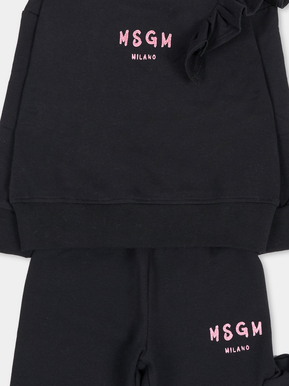 Completo sportivo lungo nero per neonata con logo,Msgm Kids,F6MSNGTP333 110
