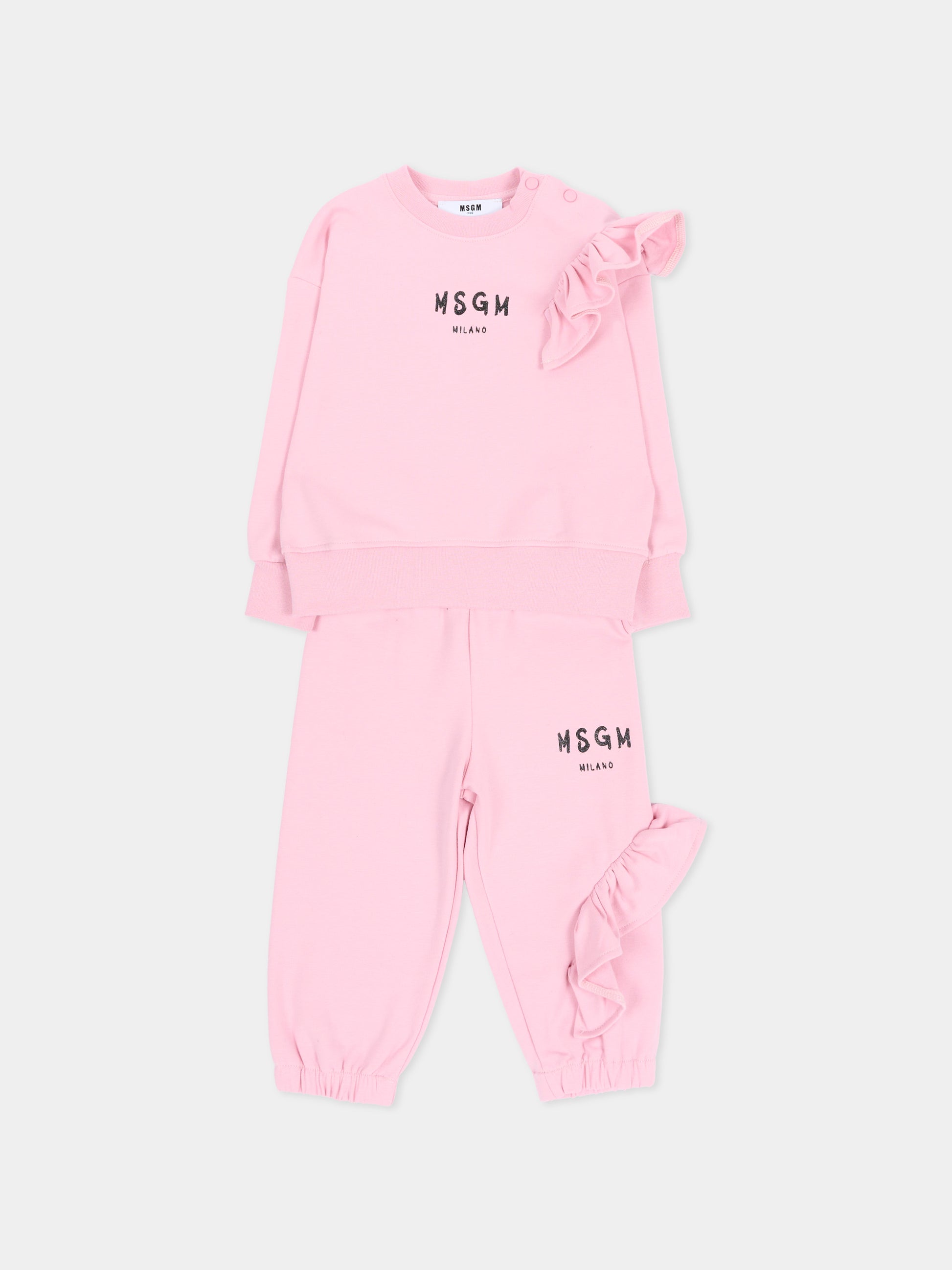 Completo sportivo lungo rosa per neonata con logo,Msgm Kids,F6MSNGTP333 MS090