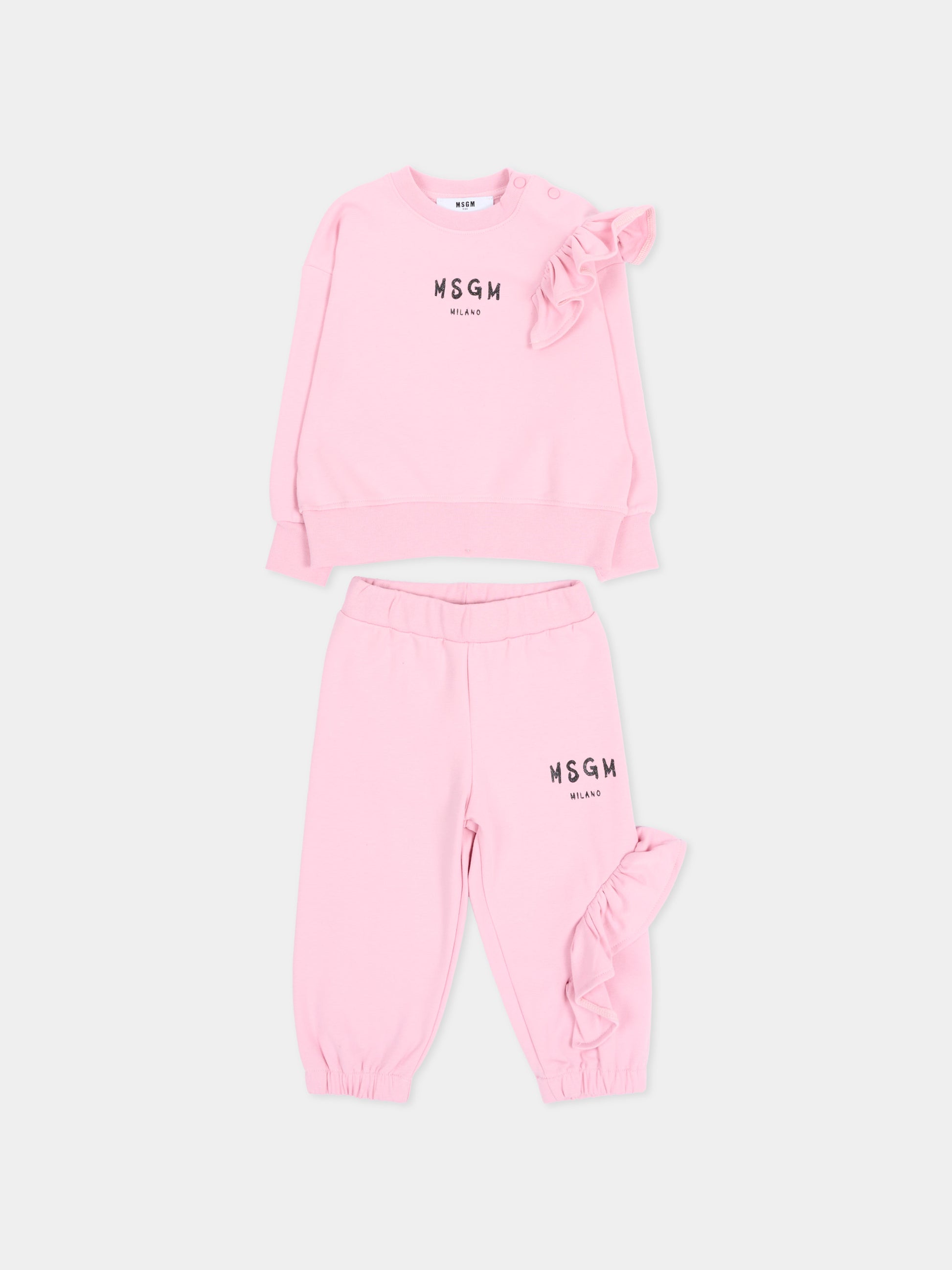 Completo sportivo lungo rosa per neonata con logo,Msgm Kids,F6MSNGTP333 MS090