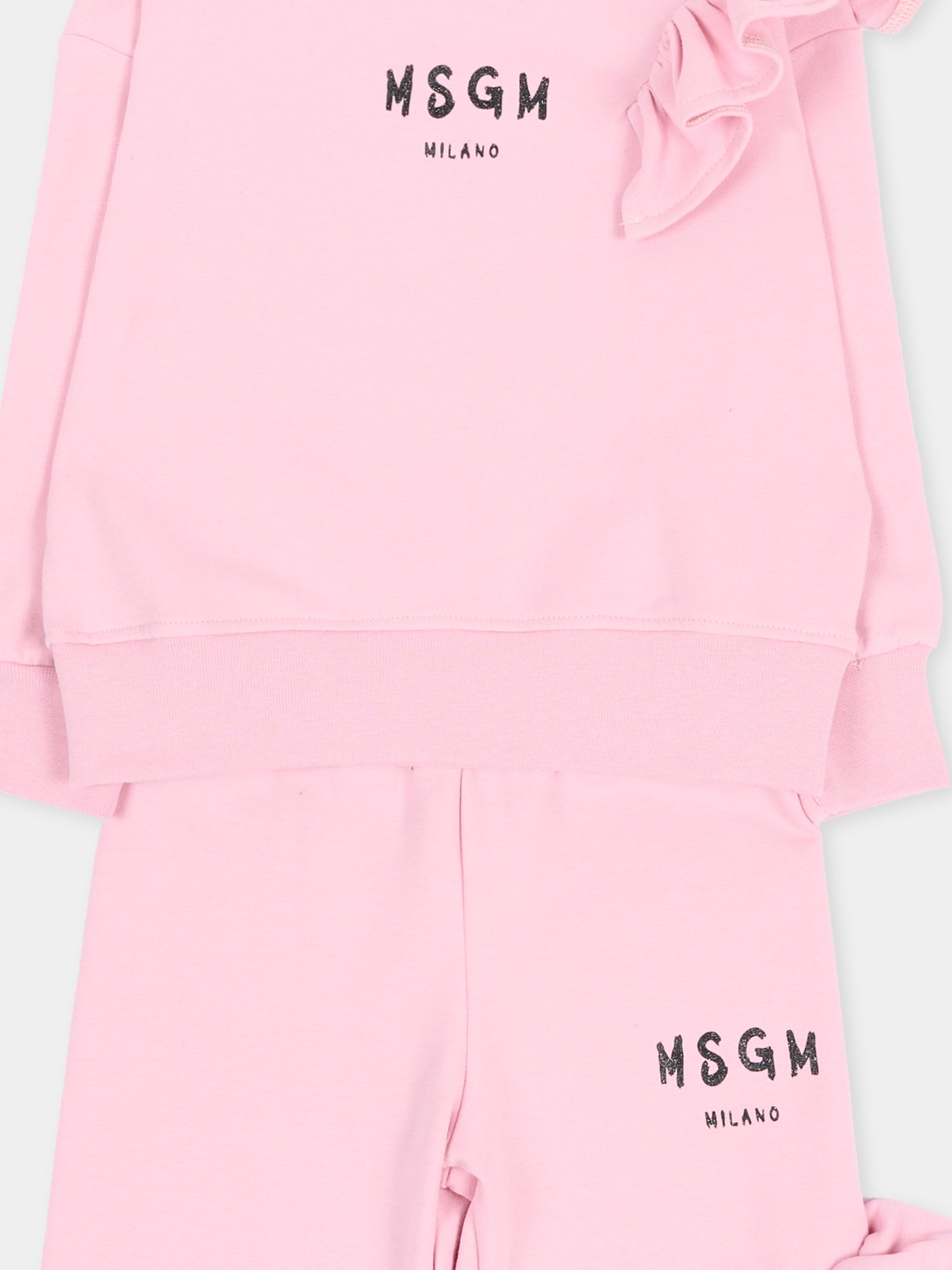 Completo sportivo lungo rosa per neonata con logo,Msgm Kids,F6MSNGTP333 MS090