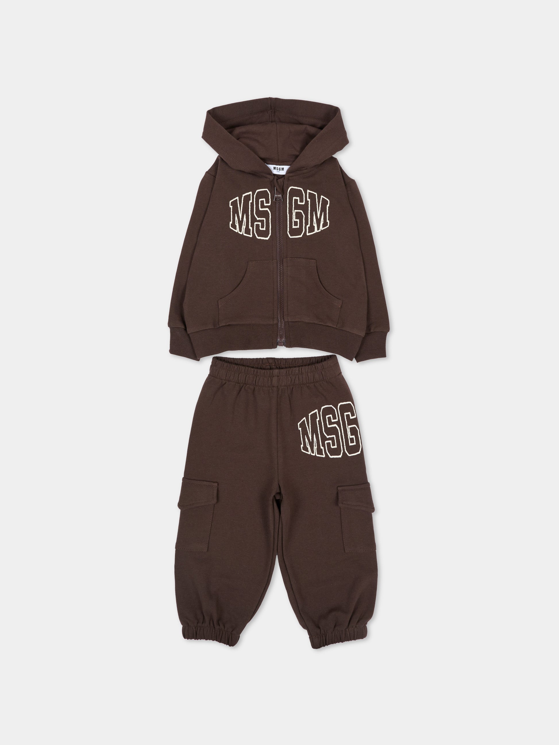 Completo sportivo lungo marrone per neonati con logo,Msgm Kids,F6MSUNSF343 943