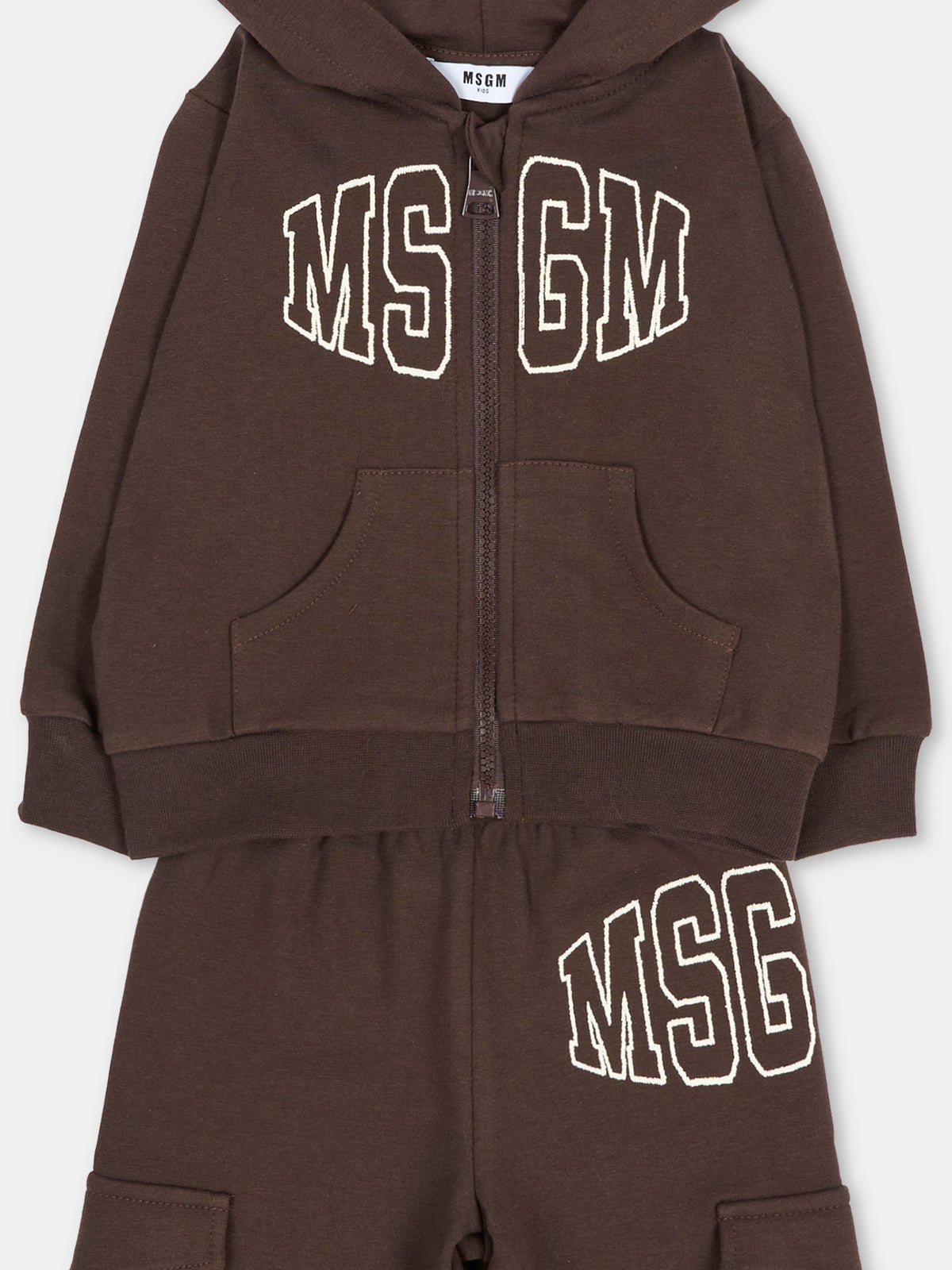 Completo sportivo lungo marrone per neonati con logo,Msgm Kids,F6MSUNSF343 943