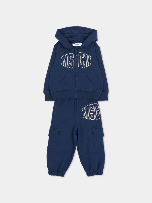 Completo sportivo lungo blu per neonati con logo,Msgm Kids,F6MSUNSF343 MS032