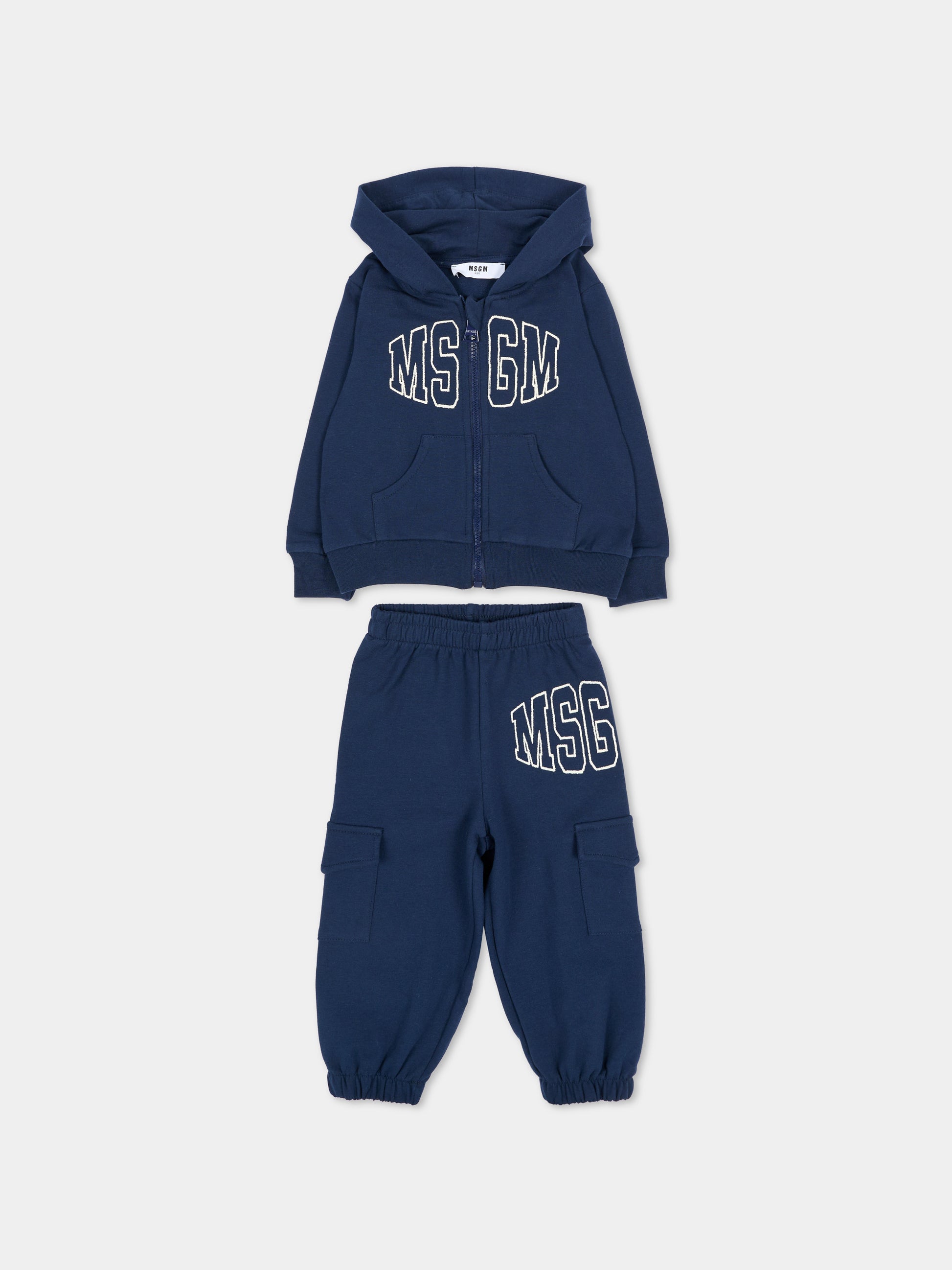 Completo sportivo lungo blu per neonati con logo,Msgm Kids,F6MSUNSF343 MS032