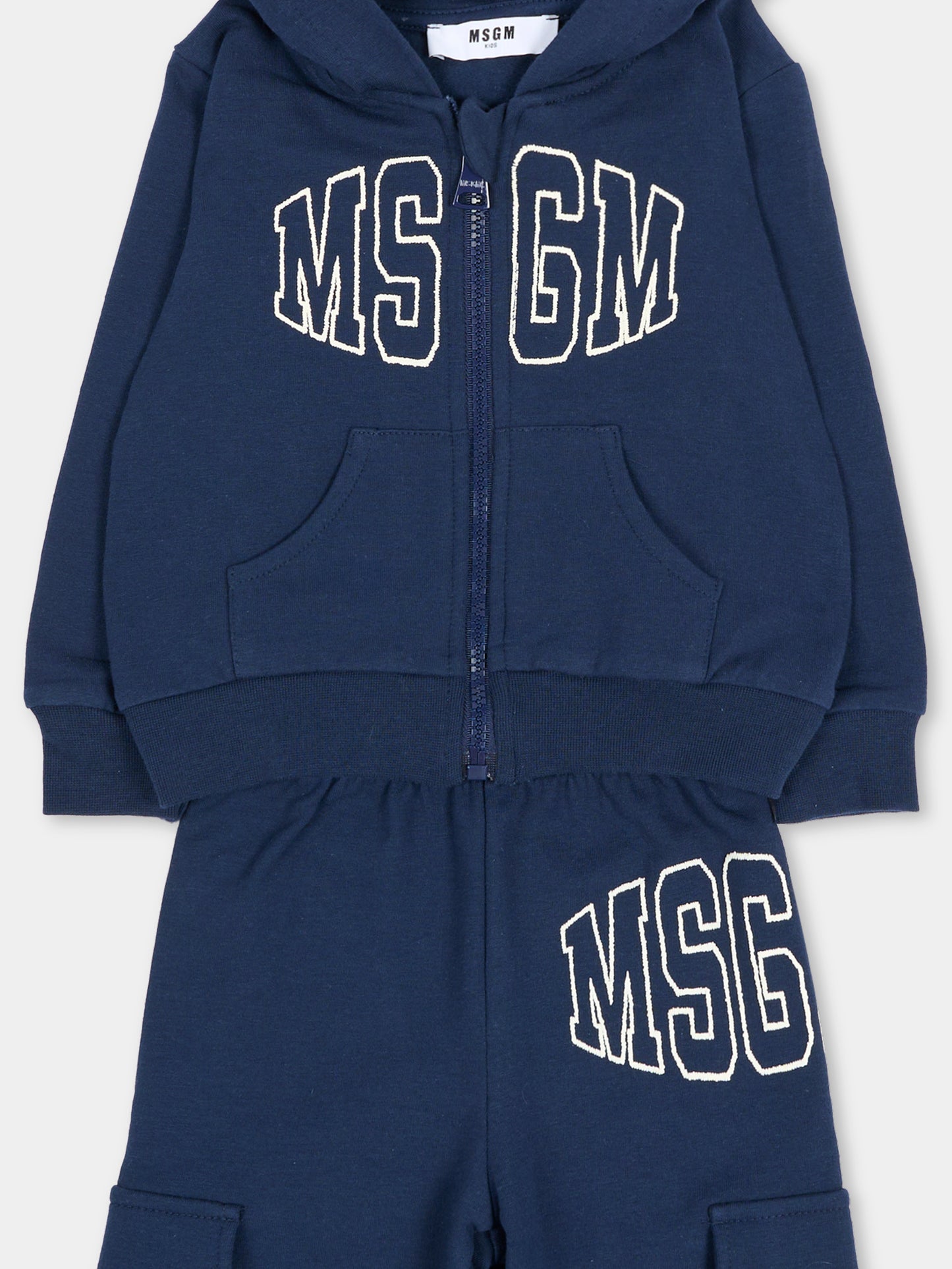 Completo sportivo lungo blu per neonati con logo,Msgm Kids,F6MSUNSF343 MS032