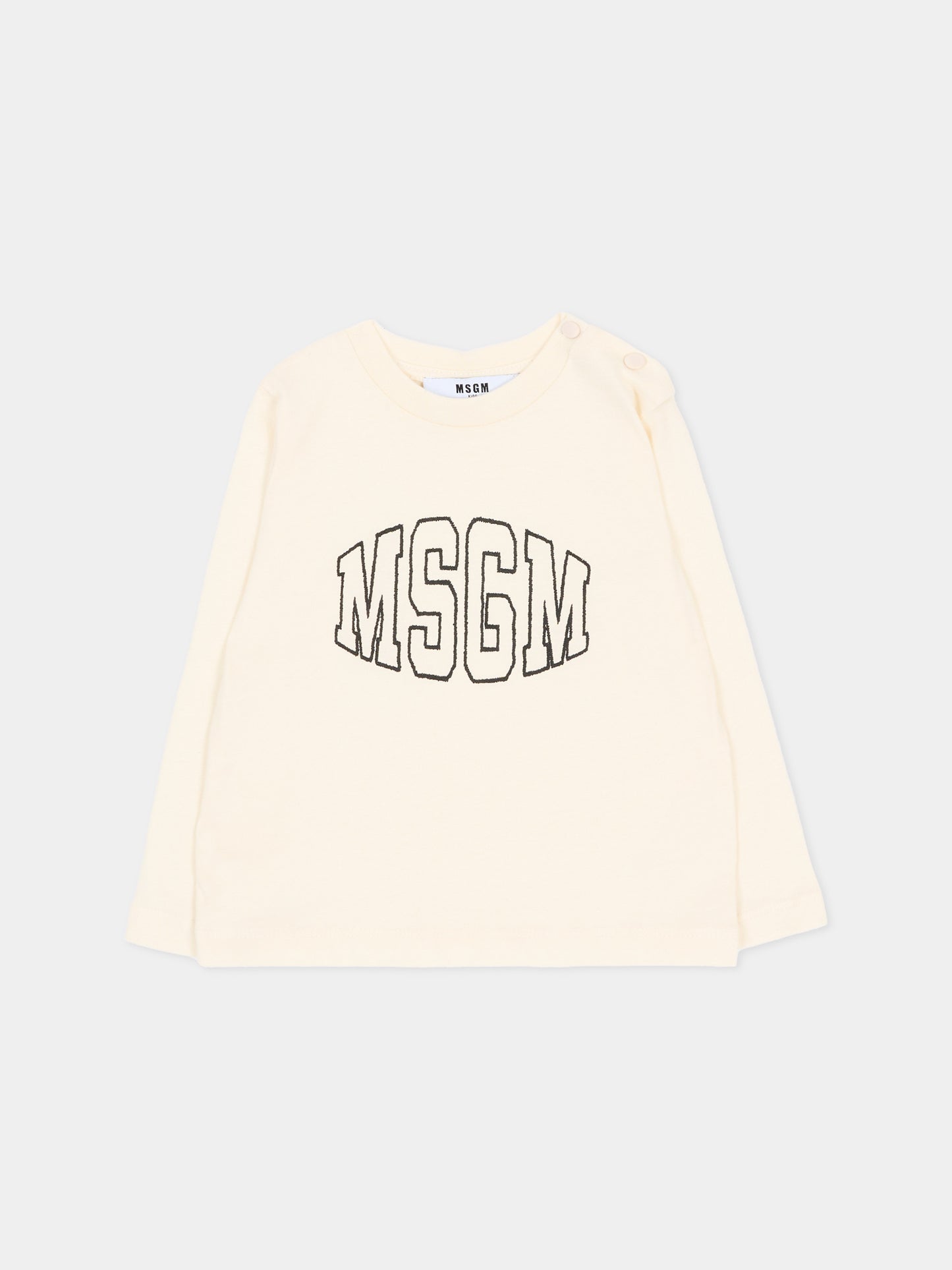 T-shirt a manica lunga avorio per neonati con logo,Msgm Kids,F6MSUNTH344 013