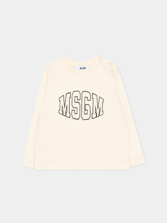 T-shirt a manica lunga avorio per neonati con logo,Msgm Kids,F6MSUNTH344 013