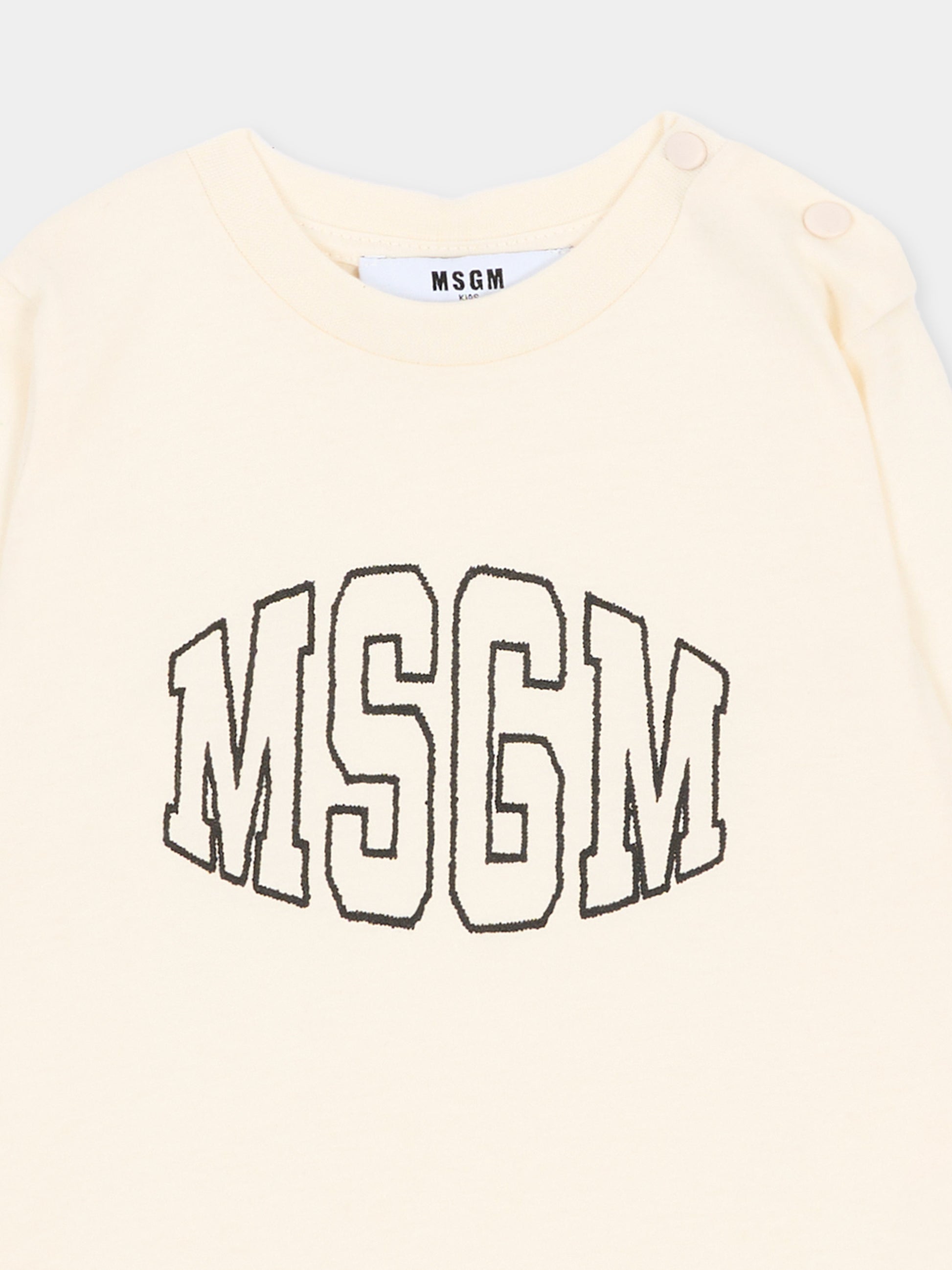 T-shirt a manica lunga avorio per neonati con logo,Msgm Kids,F6MSUNTH344 013