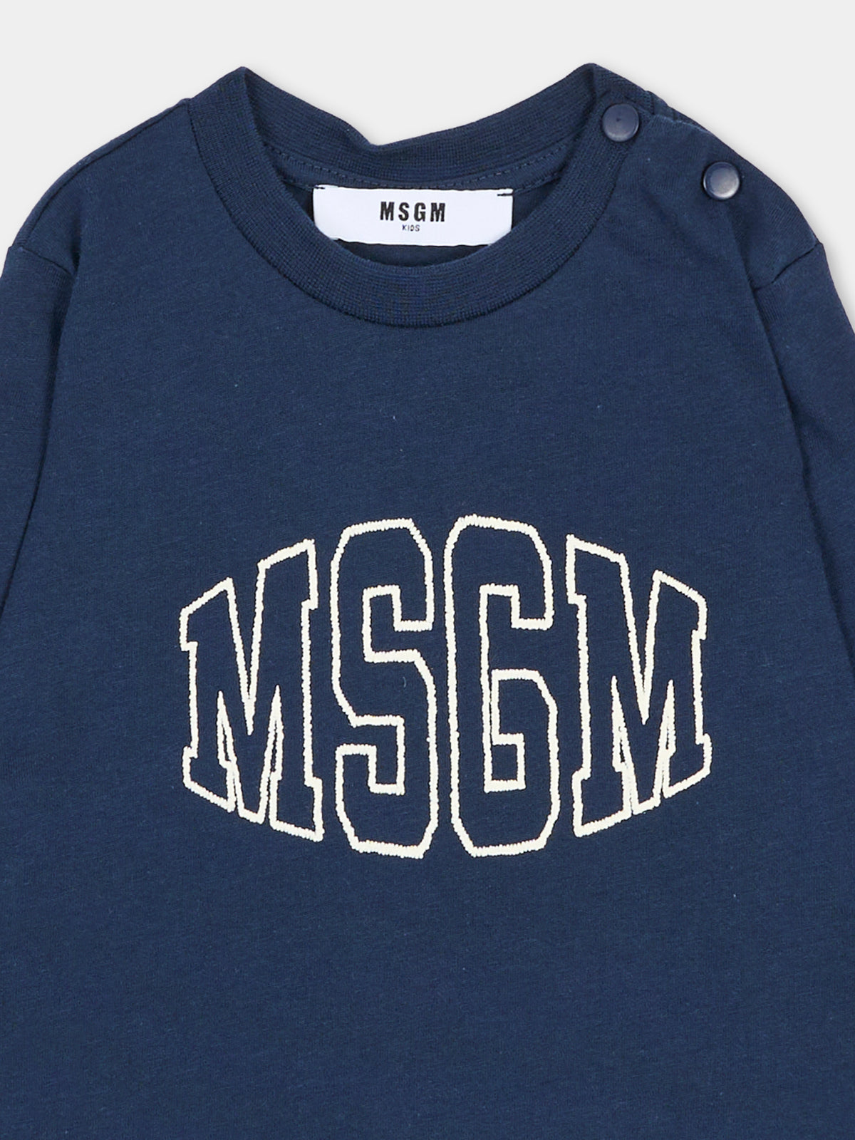 T-shirt a manica lunga blu per neonati con logo,Msgm Kids,F6MSUNTH344 MS032