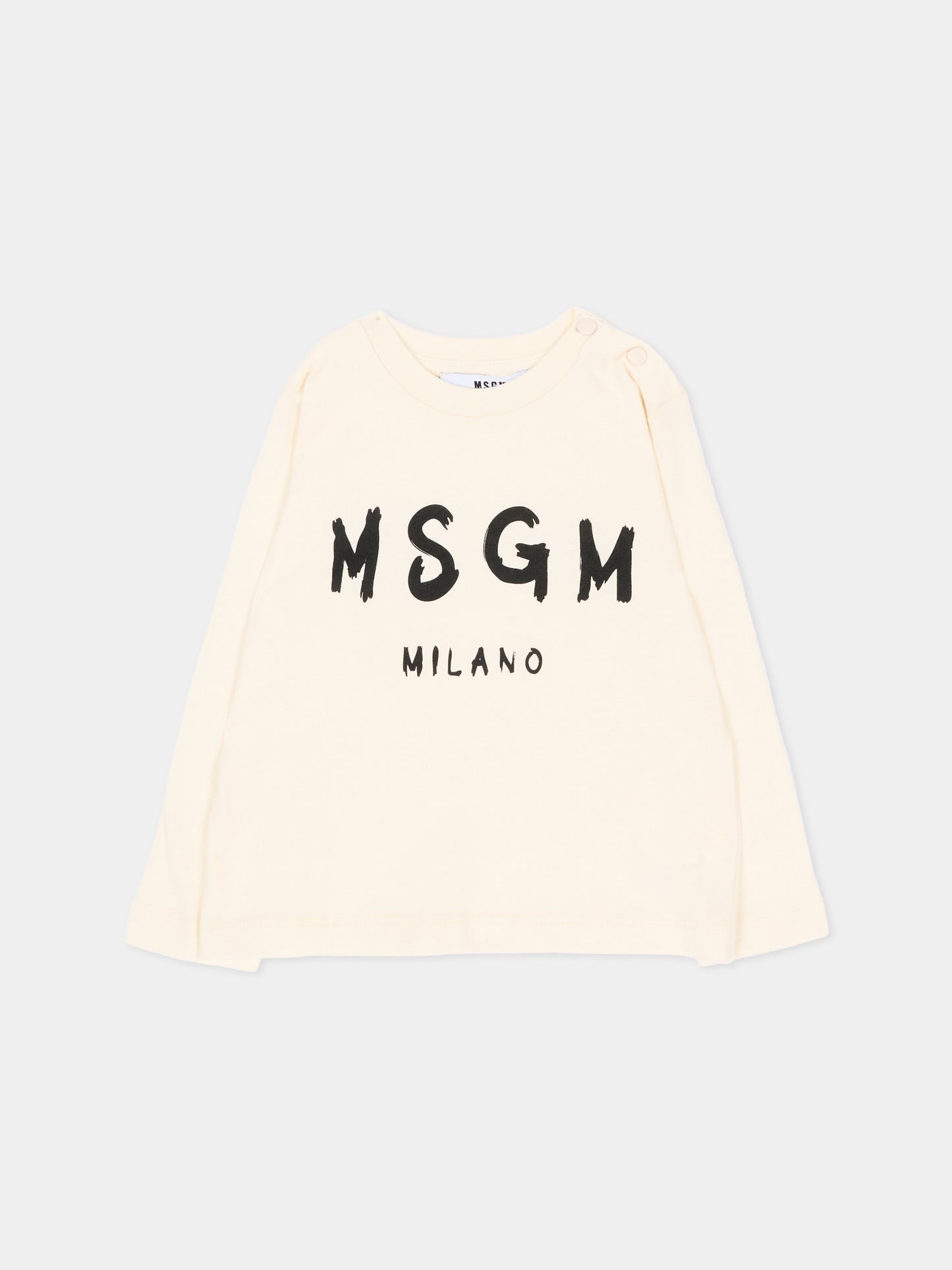 T-shirt a manica lunga avorio per neonati con logo,Msgm Kids,F6MSUNTH345 013
