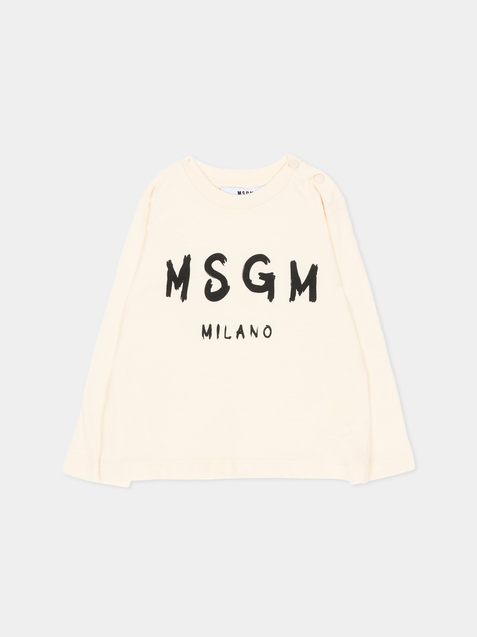 T-shirt a manica lunga avorio per neonati con logo,Msgm Kids,F6MSUNTH345 013