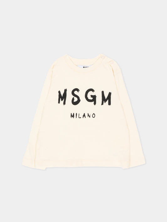 T-shirt a manica lunga avorio per neonati con logo,Msgm Kids,F6MSUNTH345 013