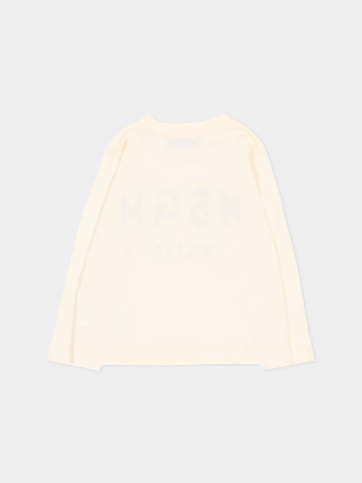 T-shirt a manica lunga avorio per neonati con logo,Msgm Kids,F6MSUNTH345 013