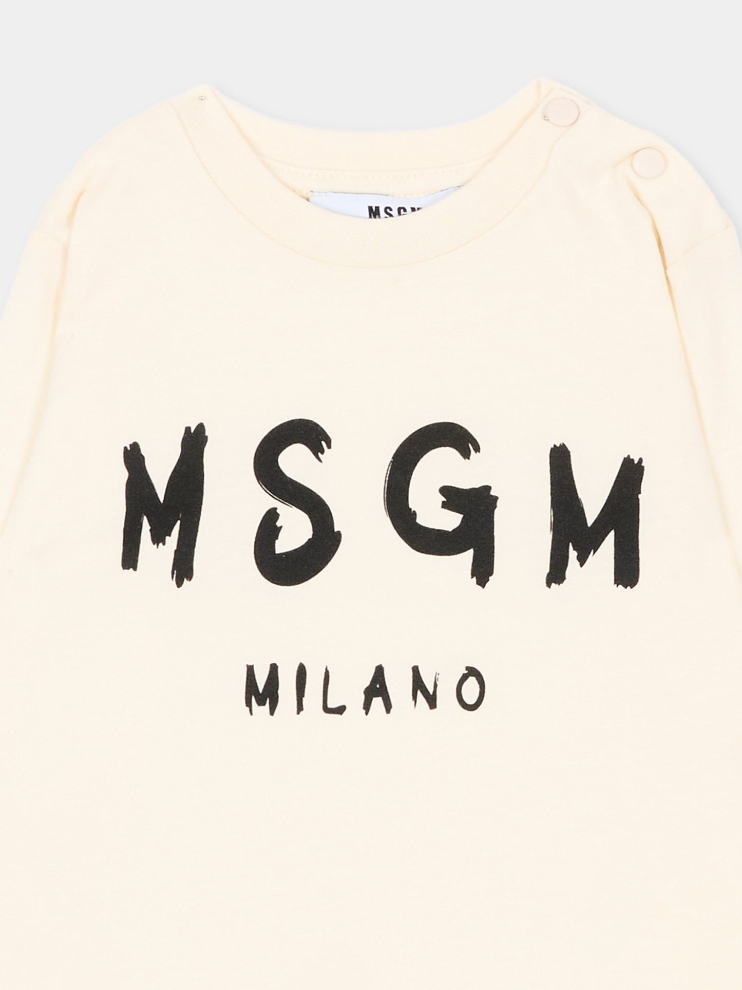 T-shirt a manica lunga avorio per neonati con logo,Msgm Kids,F6MSUNTH345 013