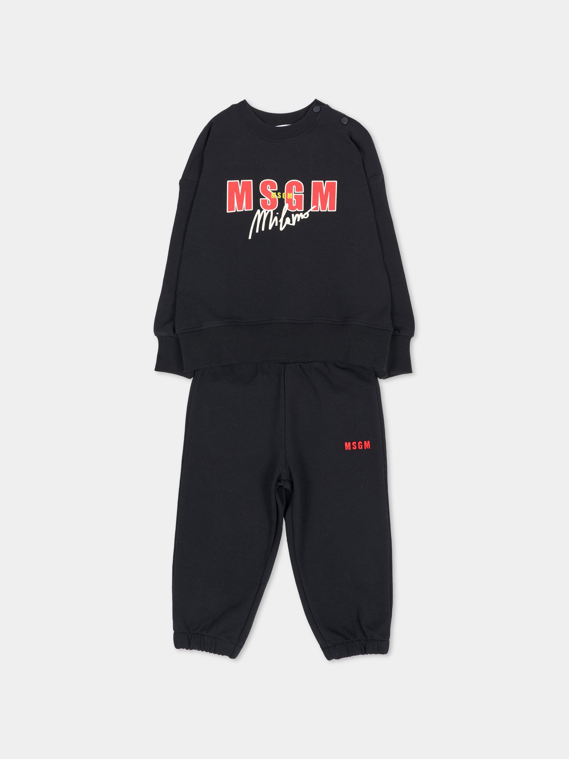 Completo sportivo lungo nero per neonato con logo,Msgm Kids,F6MSUNTP341 110