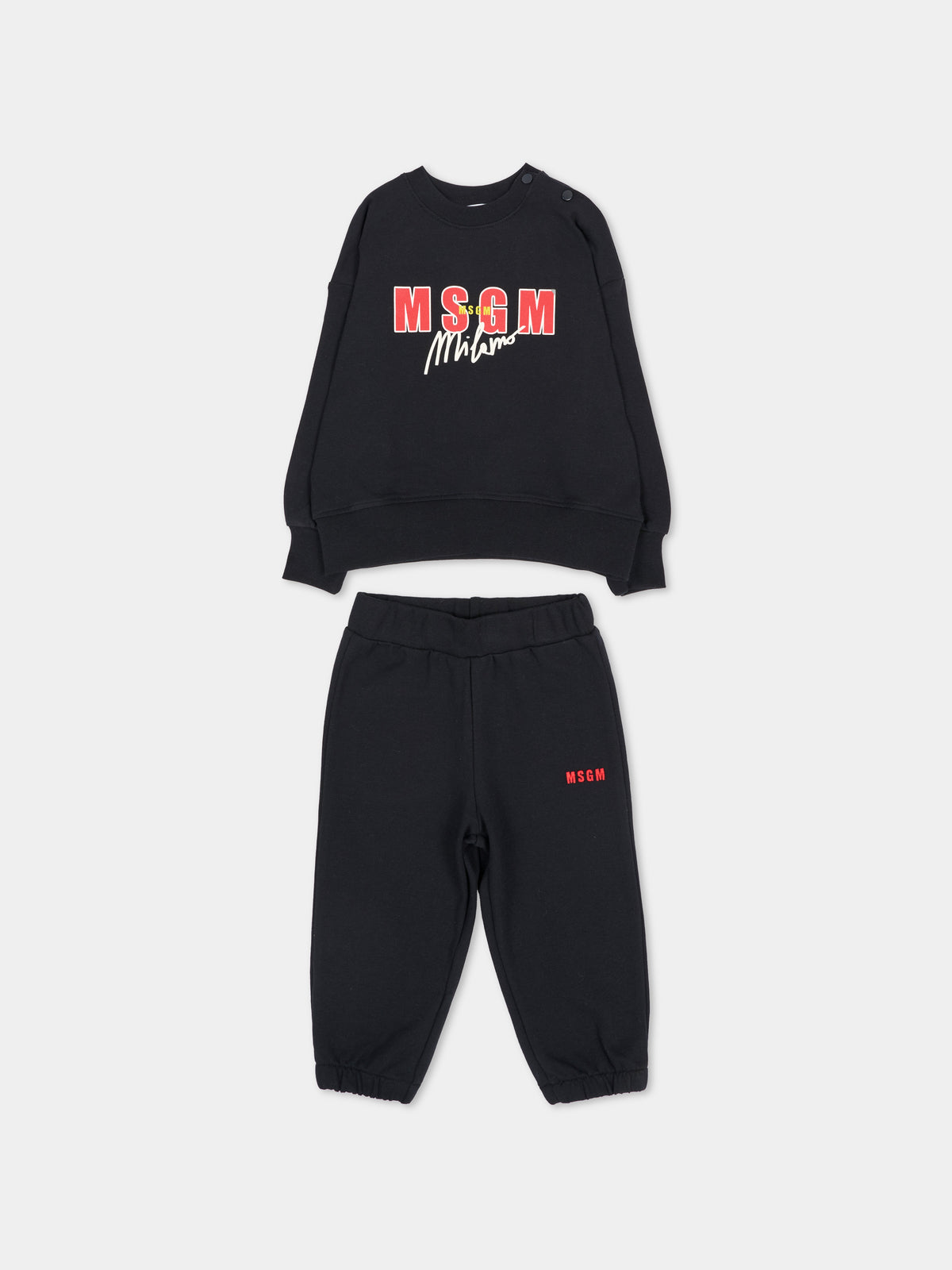 Completo sportivo lungo nero per neonato con logo,Msgm Kids,F6MSUNTP341 110