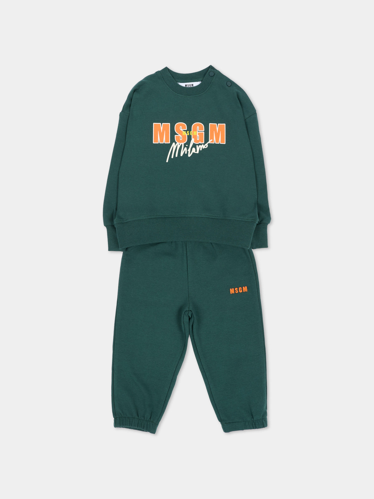 Completo sportivo lungo verde per neonato con logo,Msgm Kids,F6MSUNTP341 MS095