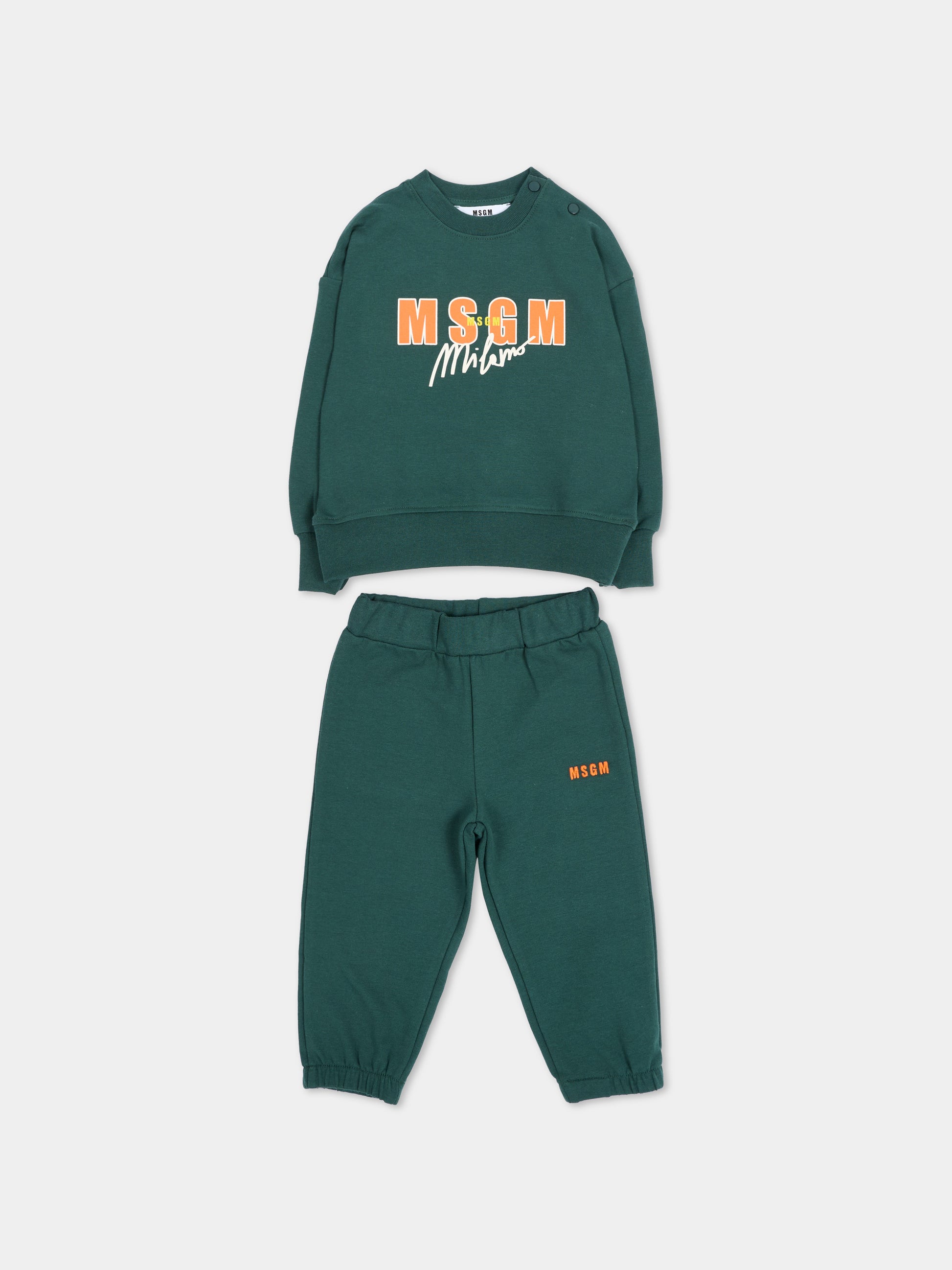 Completo sportivo lungo verde per neonato con logo,Msgm Kids,F6MSUNTP341 MS095
