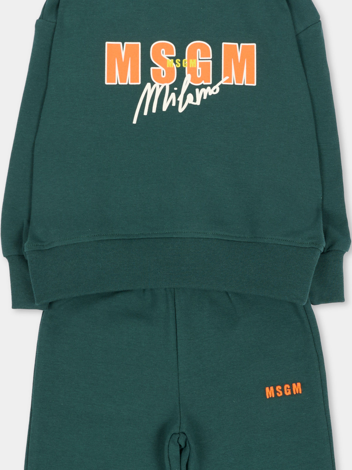 Completo sportivo lungo verde per neonato con logo,Msgm Kids,F6MSUNTP341 MS095
