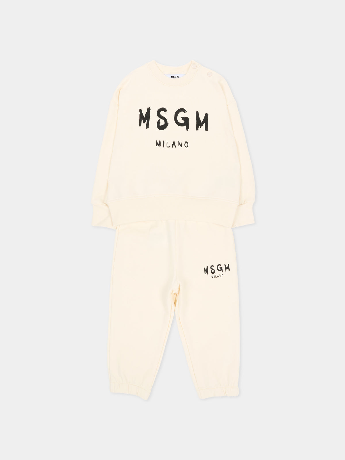 Completo sportivo lungo avorio per neonati con logo,Msgm Kids,F6MSUNTP347 013