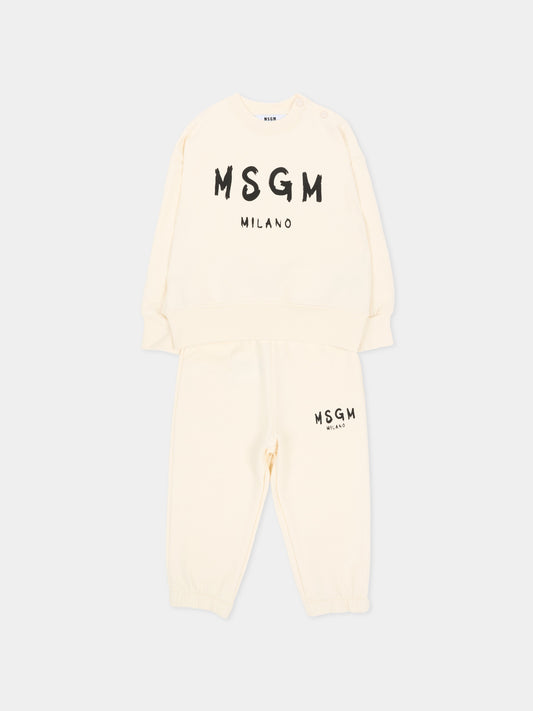 Completo sportivo lungo avorio per neonati con logo,Msgm Kids,F6MSUNTP347 013