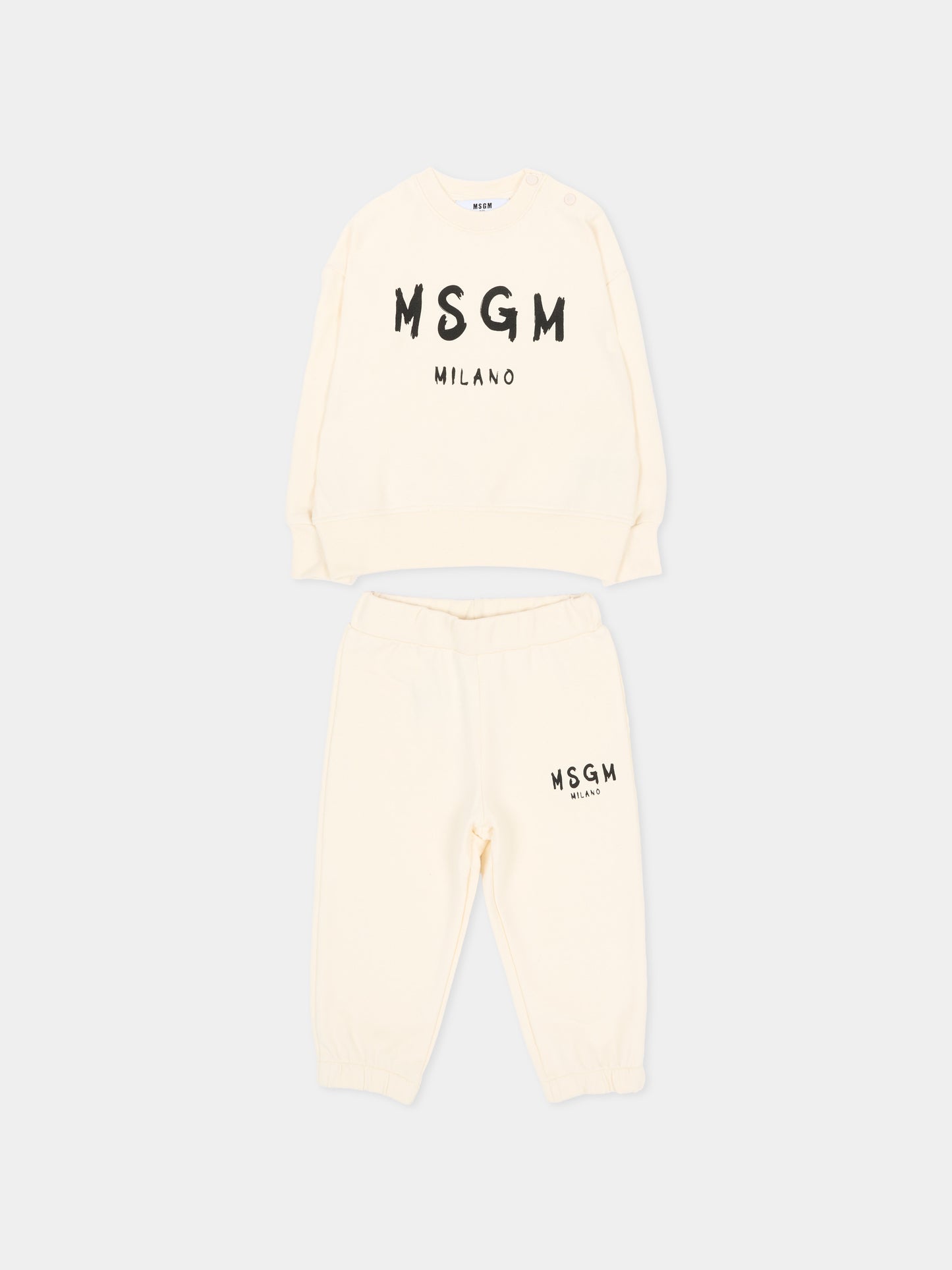 Completo sportivo lungo avorio per neonati con logo,Msgm Kids,F6MSUNTP347 013
