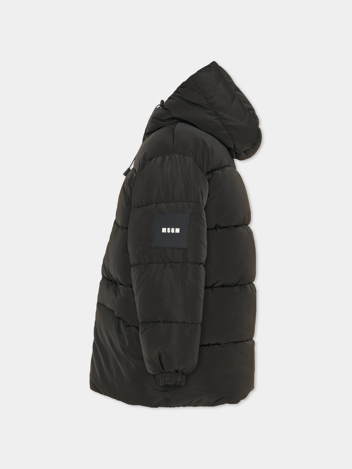 Piumino nero per bambini con cappuccio,Msgm Kids,F6MSJUPF004 110