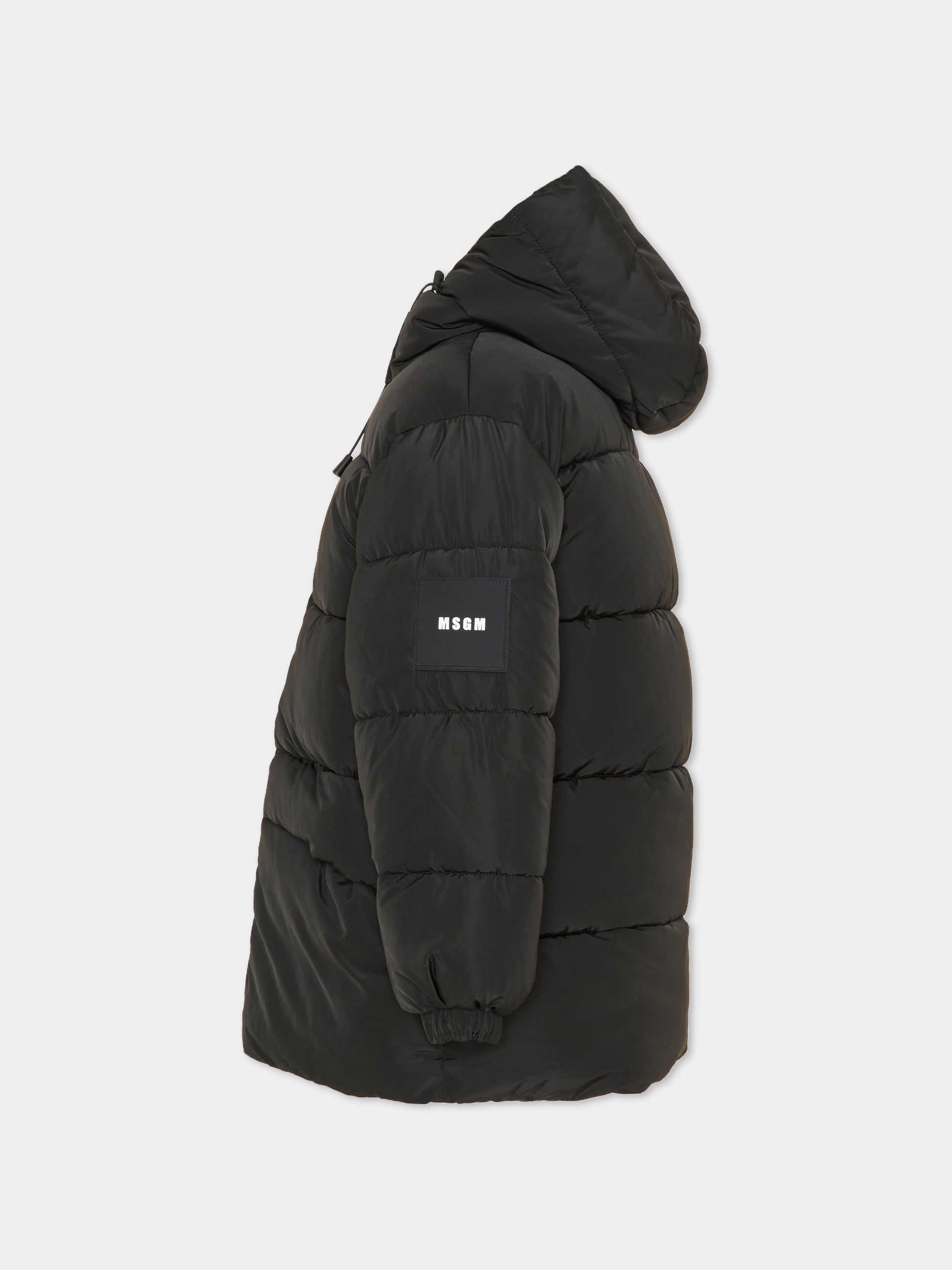 Piumino nero per bambini con cappuccio,Msgm Kids,F6MSJUPF004 110