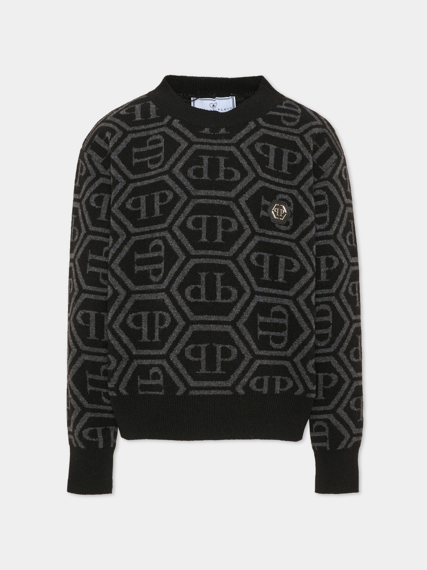 Maglione nero per bambino con monogram,Philipp Plein Junior,F6PHJBJP140 110