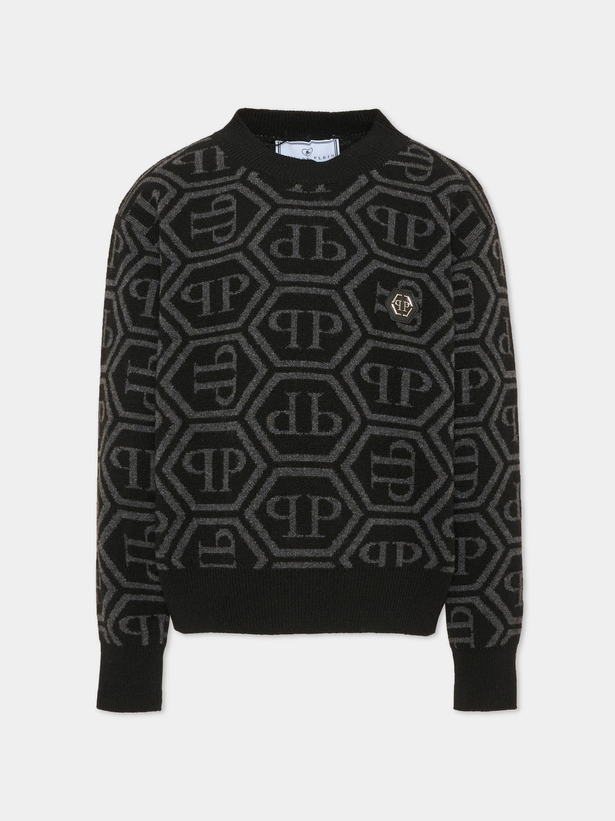 Maglione nero per bambino con monogram,Philipp Plein Junior,F6PHJBJP140 110