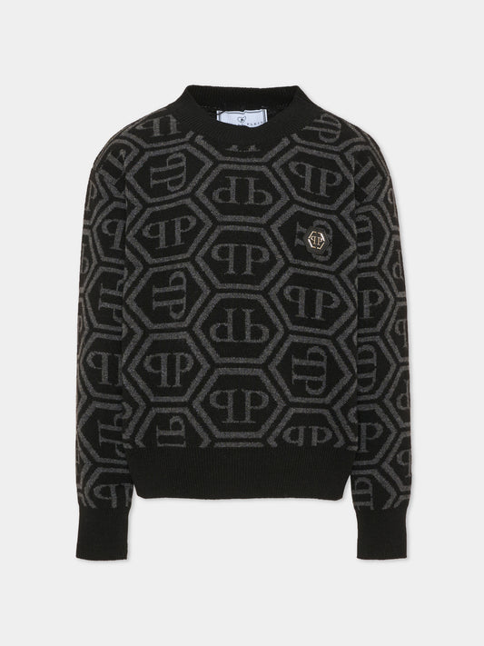 Maglione nero per bambino con monogram,Philipp Plein Junior,F6PHJBJP140 110