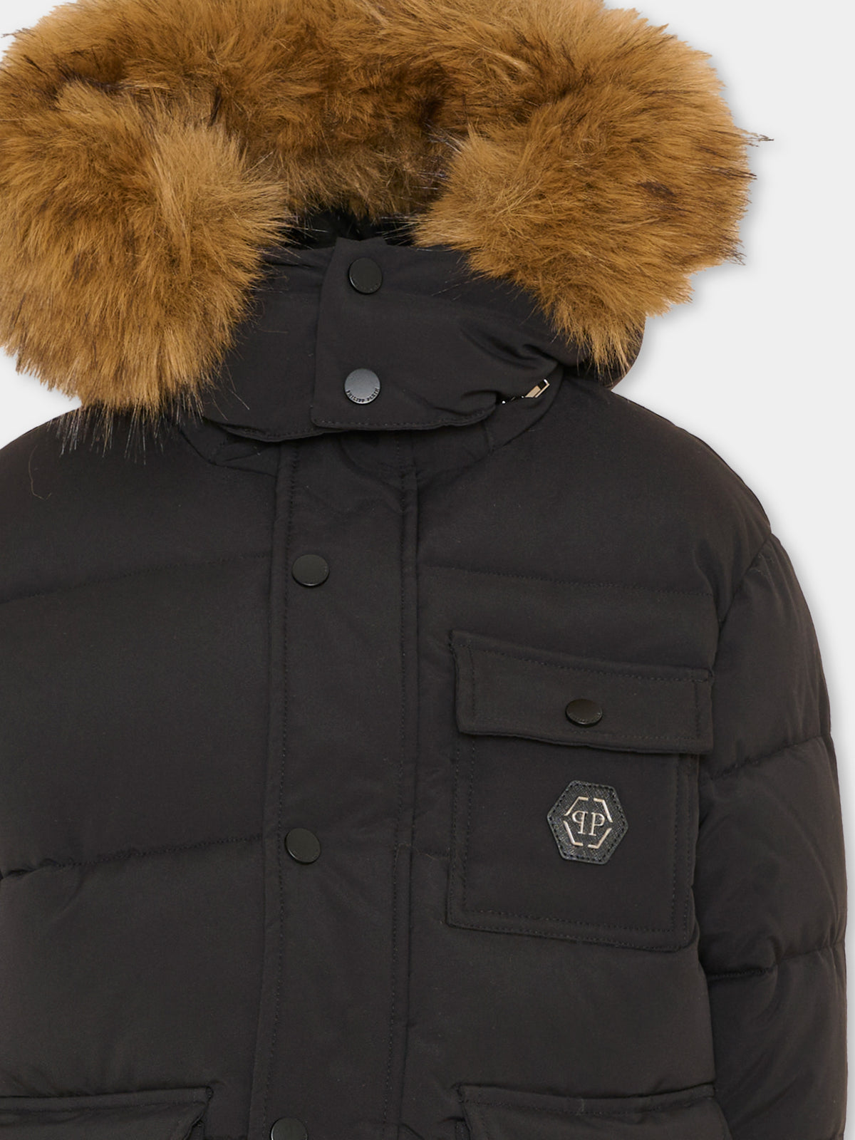 Piumino nero con cappuccio per bambino,Philipp Plein Junior,F6PHJBPF076 110