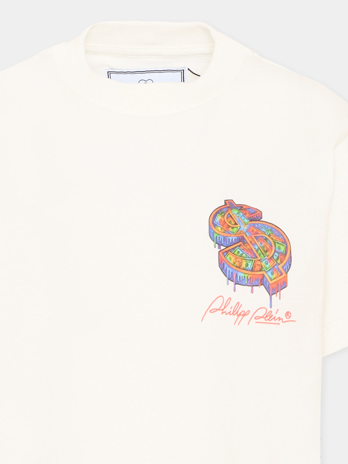 T-Shirt avorio per bambino con logo,Philipp Plein Junior,F6PHJBTH106 002