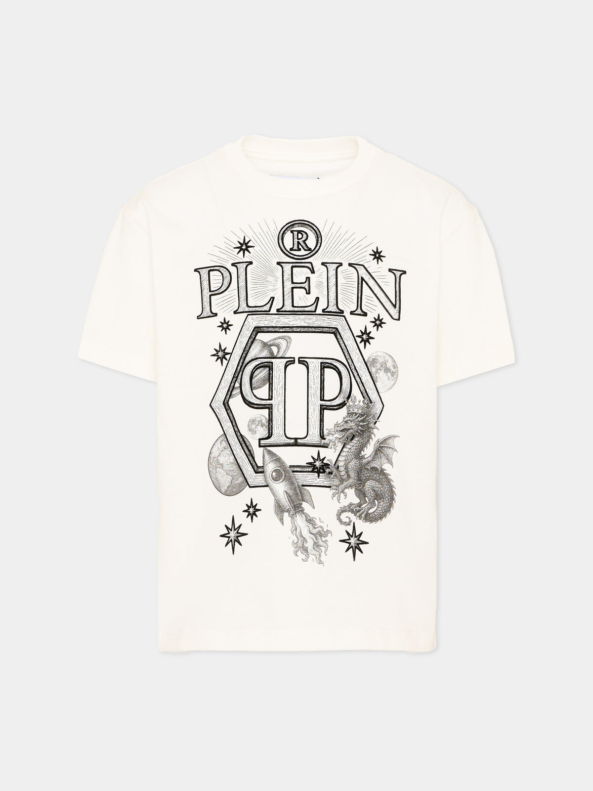 T-Shirt avorio per bambino con logo,Philipp Plein Junior,F6PHJBTH124 002