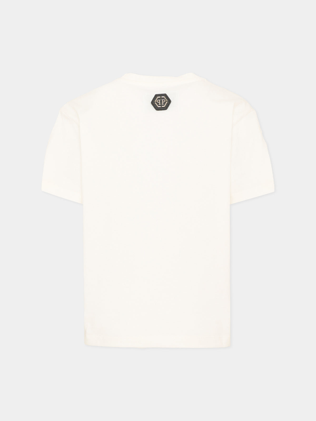 T-Shirt avorio per bambino con logo,Philipp Plein Junior,F6PHJBTH124 002