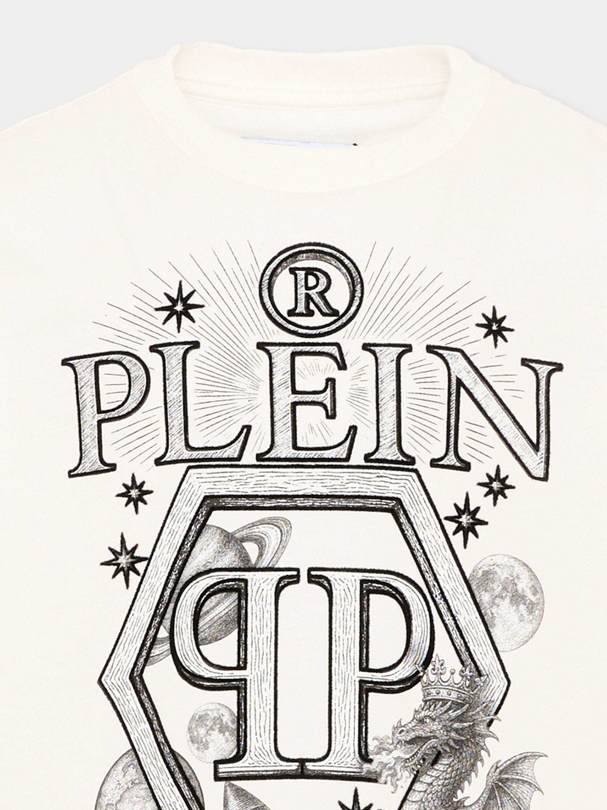 T-Shirt avorio per bambino con logo,Philipp Plein Junior,F6PHJBTH124 002