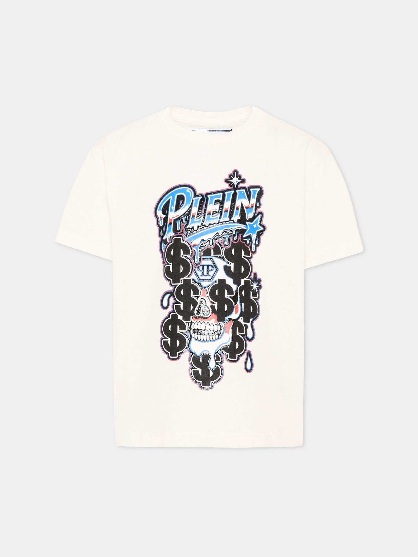 T-Shirt avorio per bambino con logo,Philipp Plein Junior,F6PHJBTH164 002