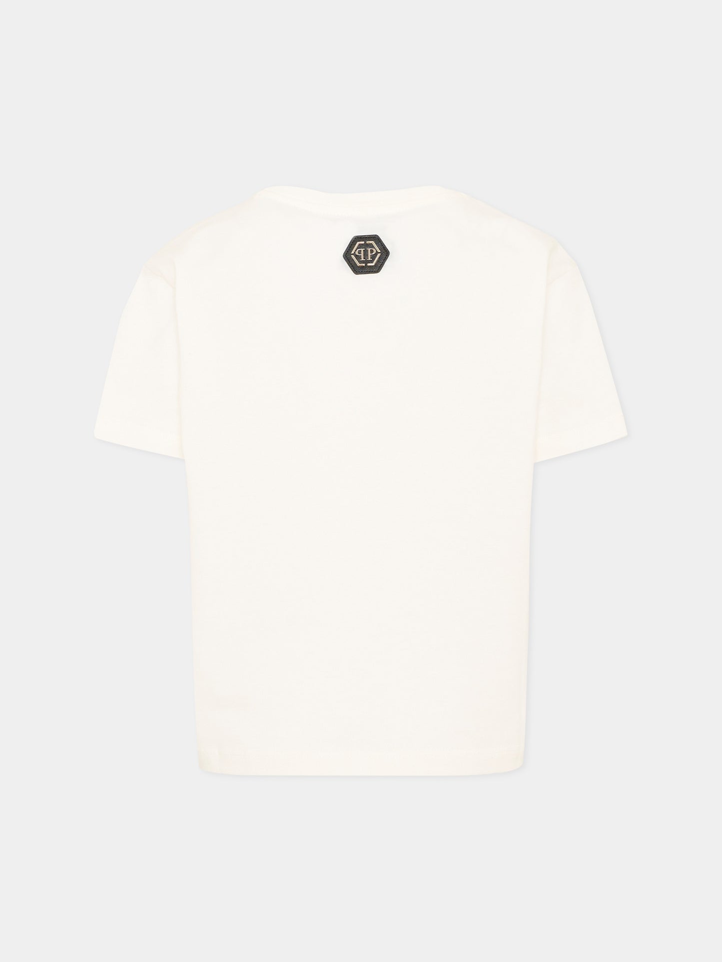 T-Shirt avorio per bambino con logo,Philipp Plein Junior,F6PHJBTH164 002