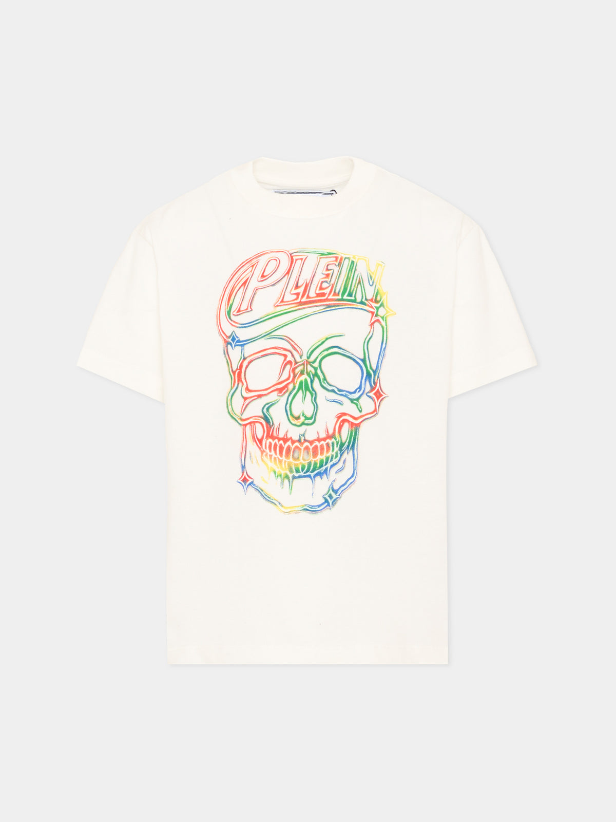 T-Shirt avorio per bambino con logo,Philipp Plein Junior,F6PHJBTH167 002