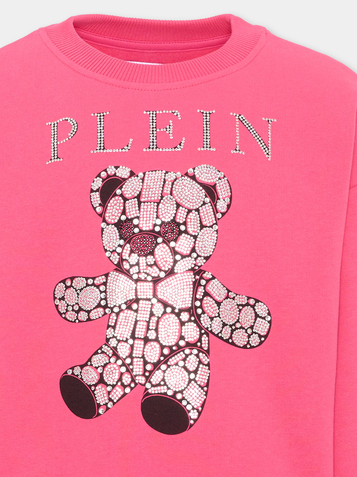 Felpa fucsia per bambina con orsetto,Philipp Plein Junior,F6PHJGSW007 044