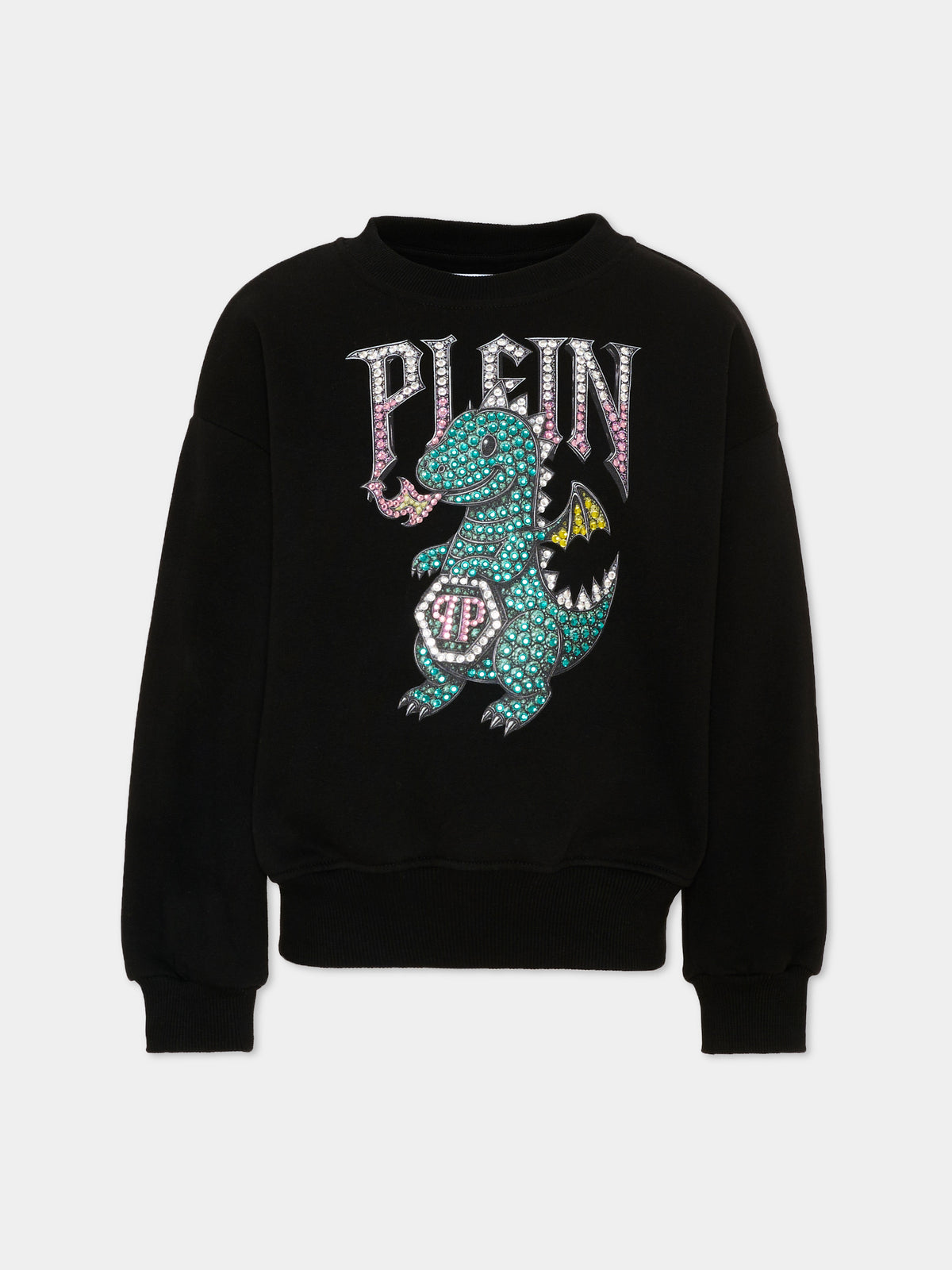 Felpa nera per bambina con dinosauro,Philipp Plein Junior,F6PHJGSW052 110