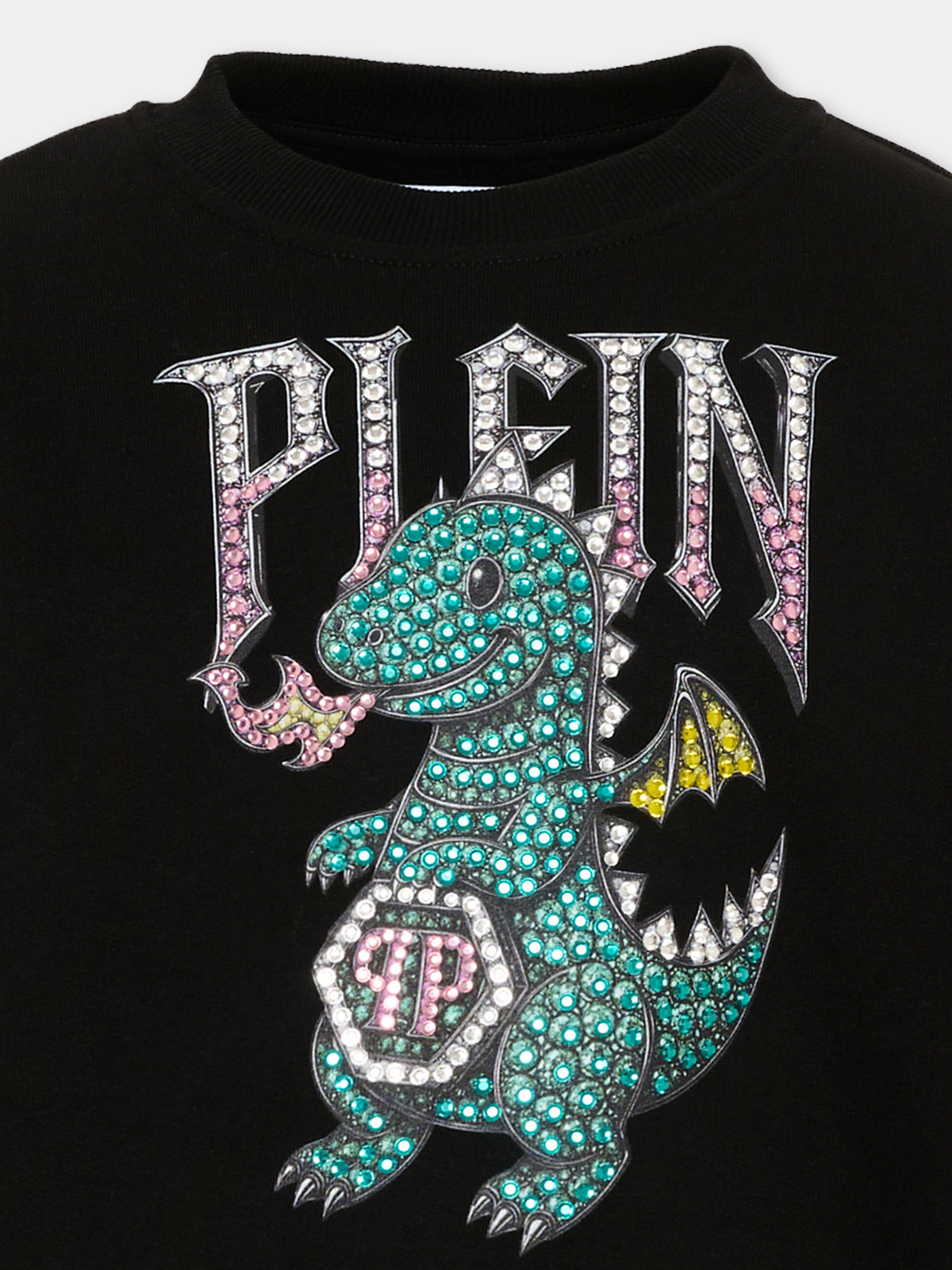 Felpa nera per bambina con dinosauro,Philipp Plein Junior,F6PHJGSW052 110