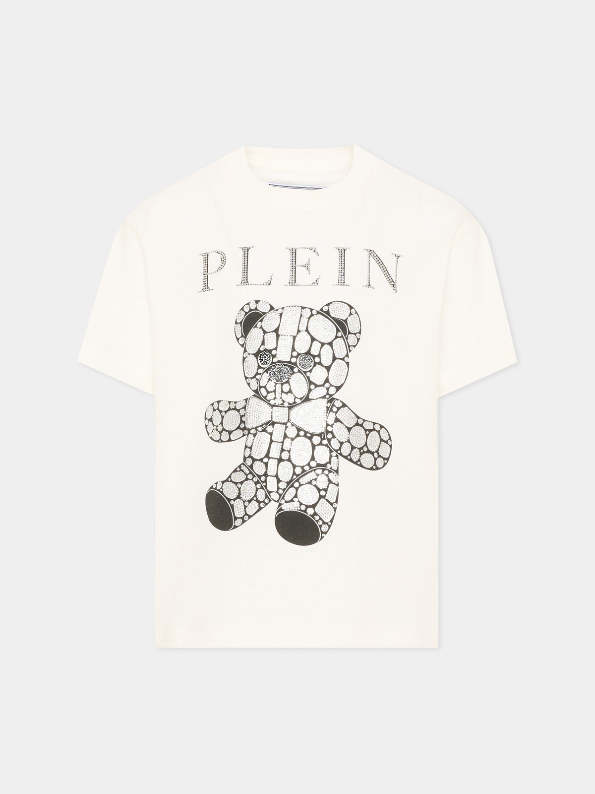 T-shirt avorio per bambina con orsetto e logo,Philipp Plein Junior,F6PHJGTH005 002