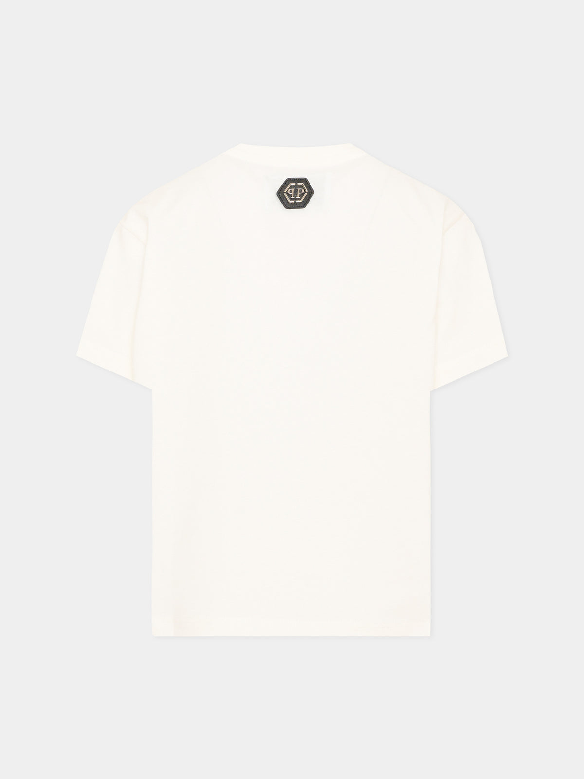 T-shirt avorio per bambina con orsetto e logo,Philipp Plein Junior,F6PHJGTH005 002