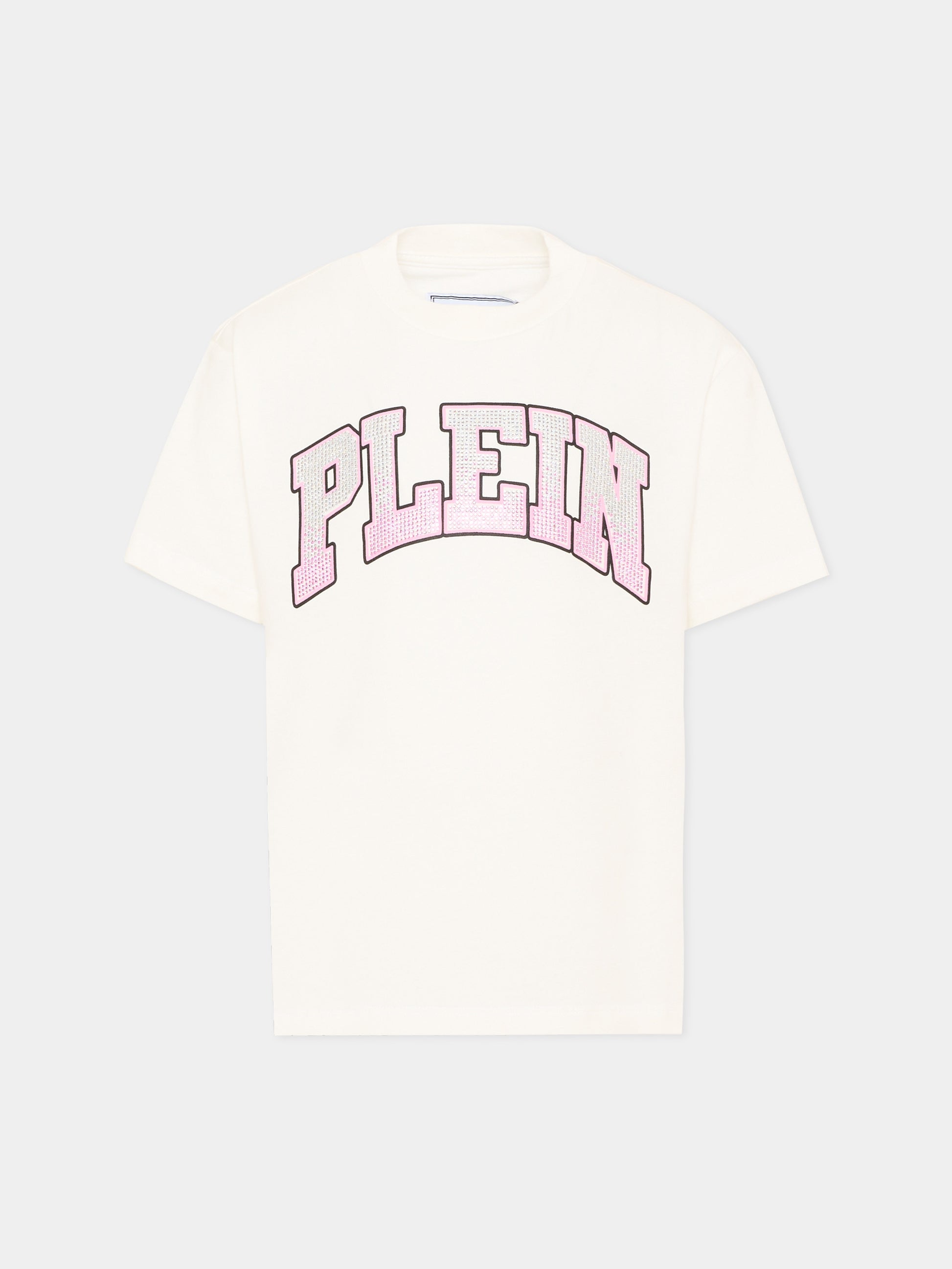 T-shirt avorio per bambina con logo,Philipp Plein Junior,F6PHJGTH042 002