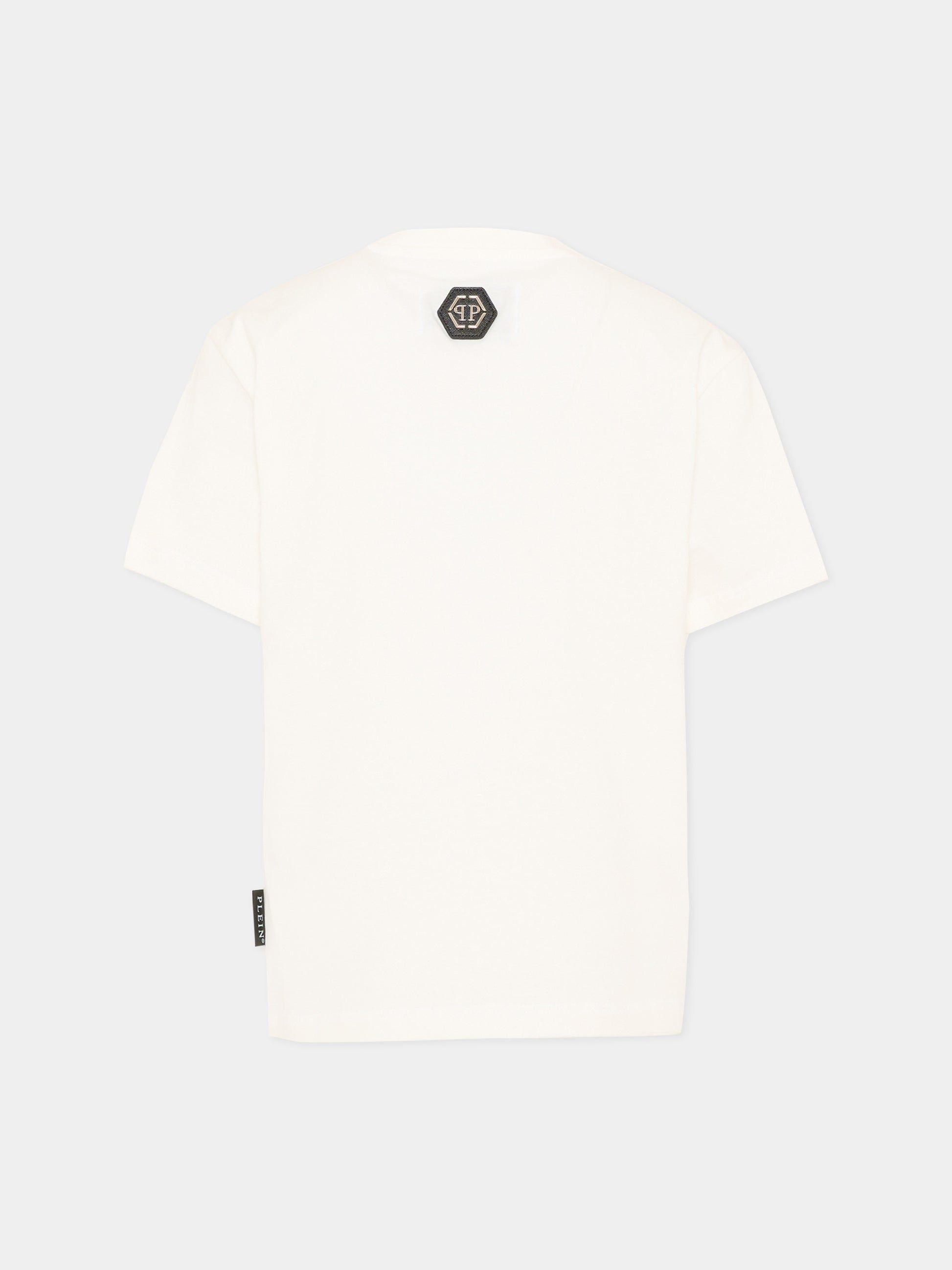 T-shirt avorio per bambina con logo,Philipp Plein Junior,F6PHJGTH042 002