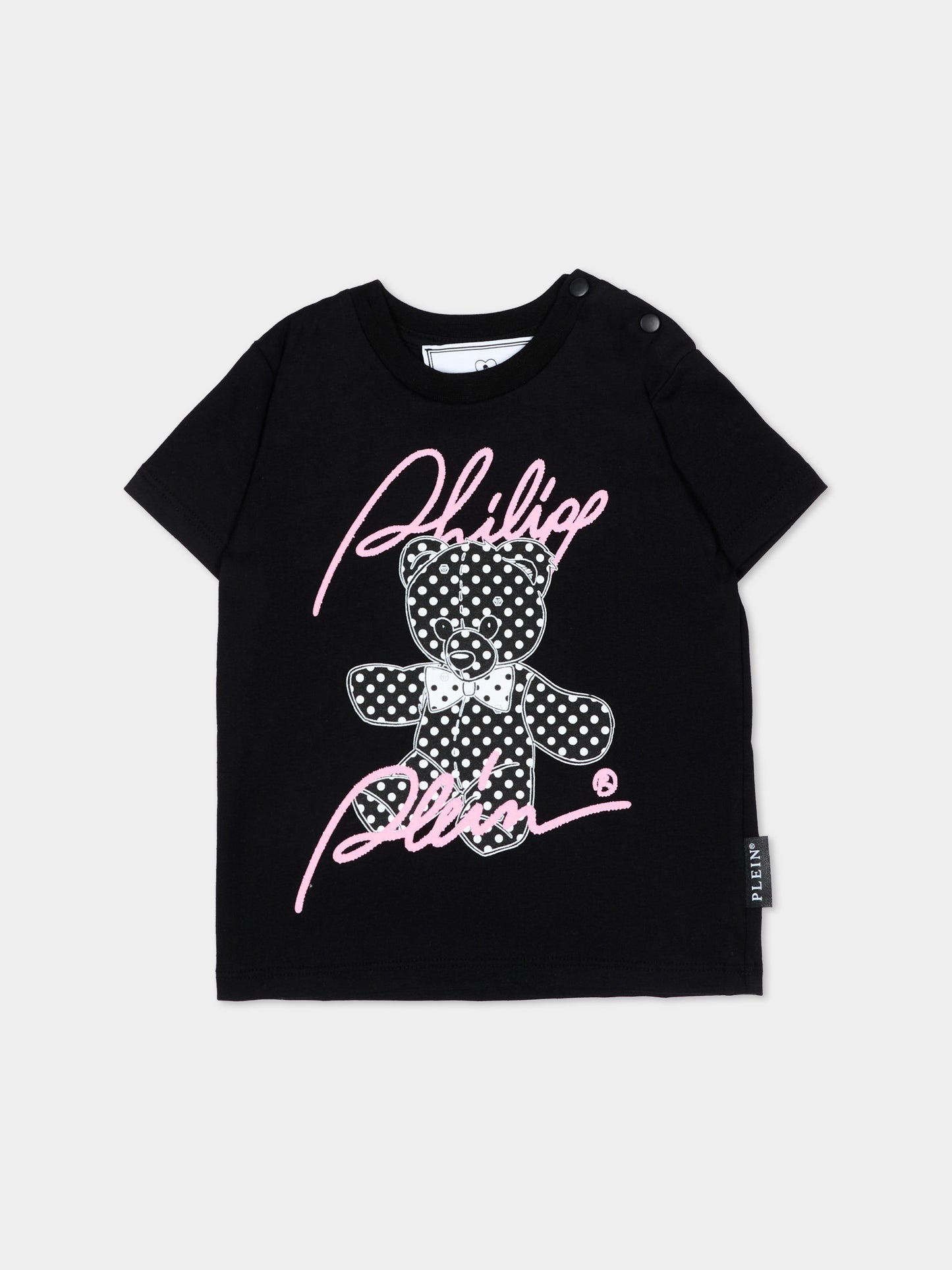 T-Shirt nera per neonata con orsetto,Philipp Plein Junior,F6PHNGTH181 110