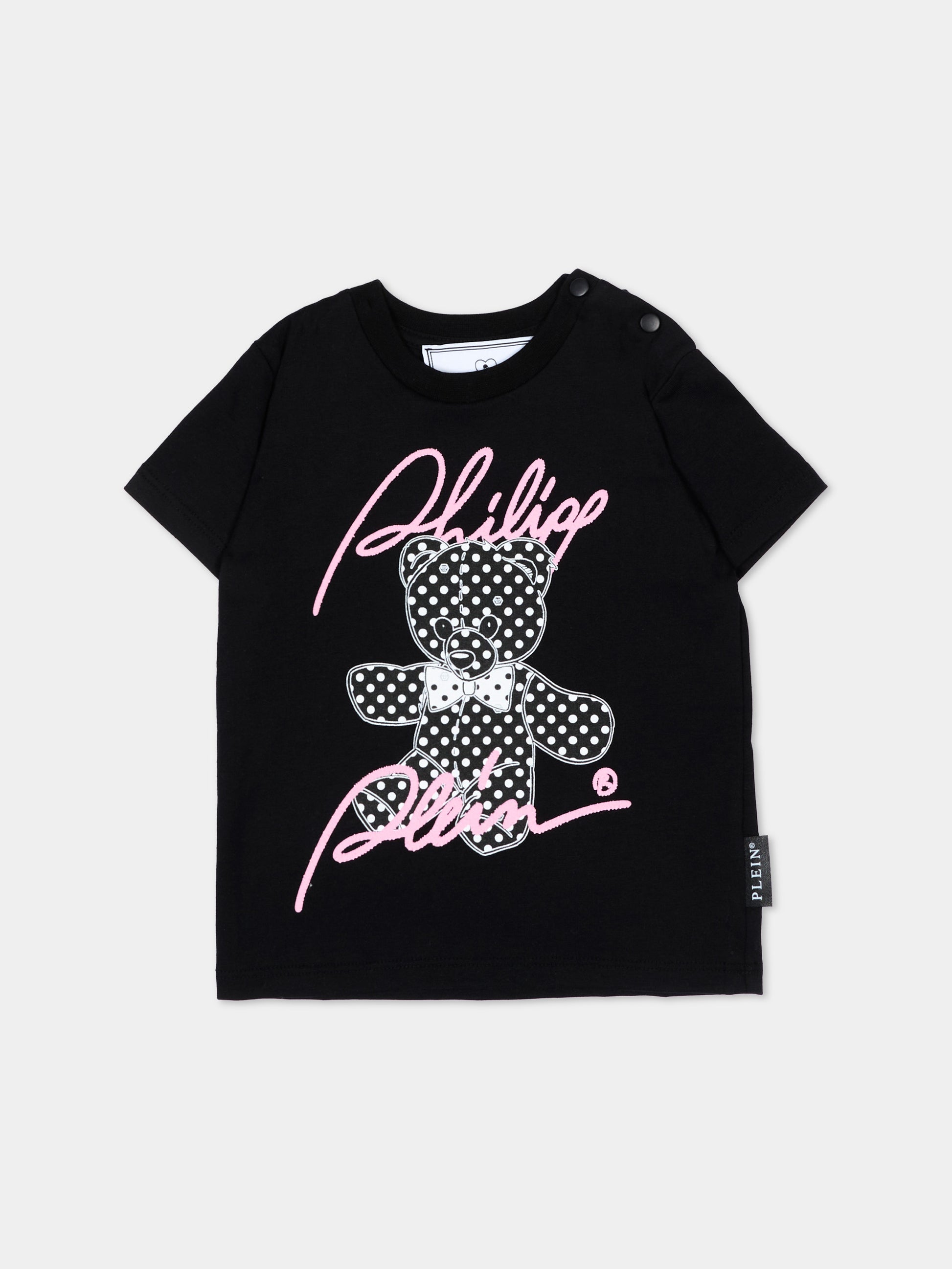 T-Shirt nera per neonata con orsetto,Philipp Plein Junior,F6PHNGTH181 110